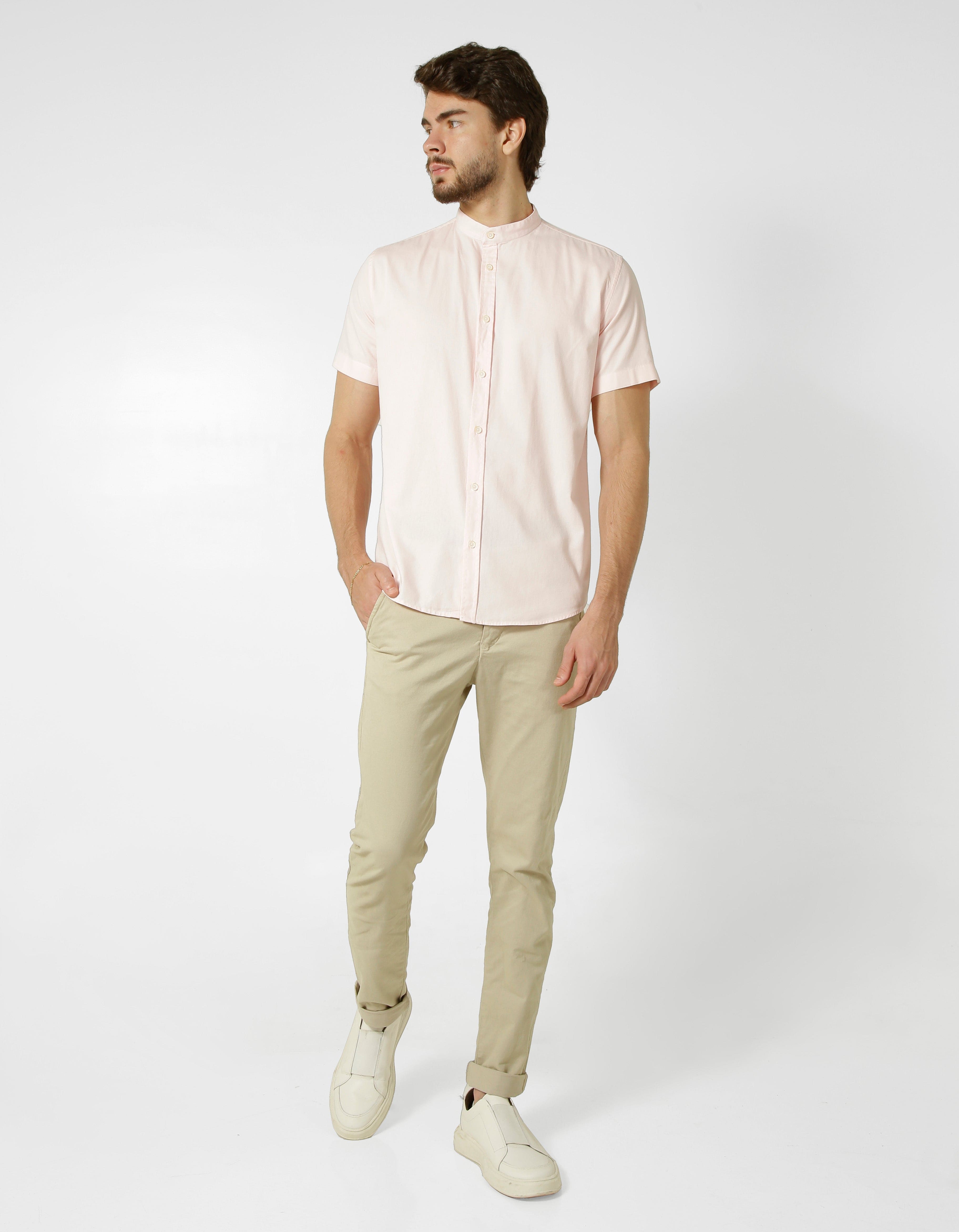 Camisa manga curta gola padre sarja estonada