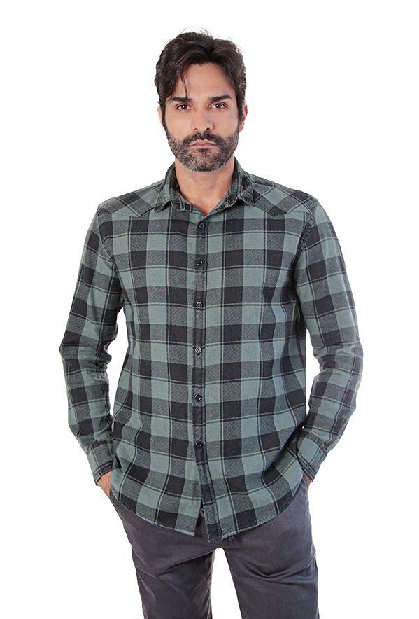 Camisa manga longa slim flanela xadrez