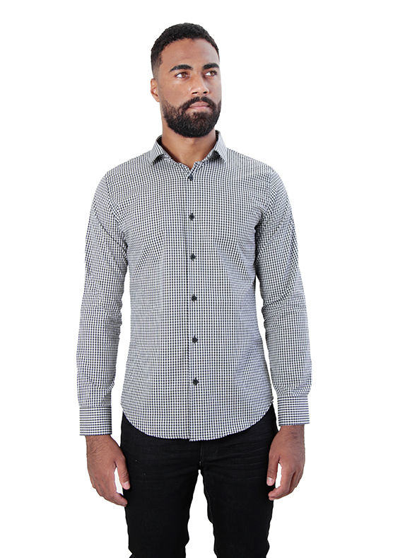 Camisa manga longa slim fit xadrez mini azul noite/branco