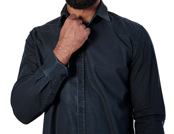 Camisa jeans masculina manga longa slim fit black estonada