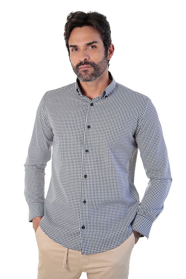 Camisa social manga longa slim fit xadrez