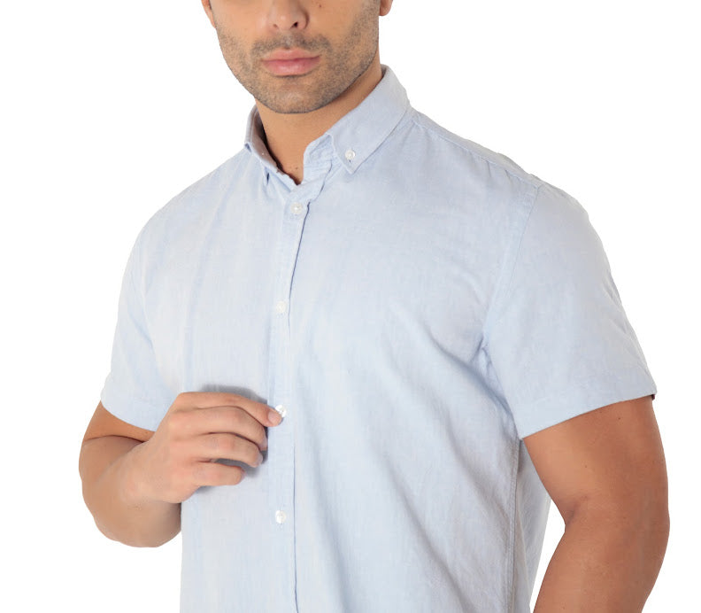 Camisa manga curta slim fit oxford button down