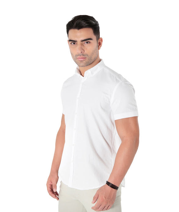 Camisa manga curta slim fit oxford button down