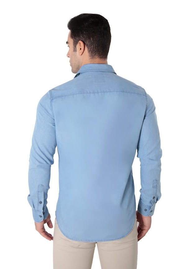 Camisa jeans manga longa slim fit