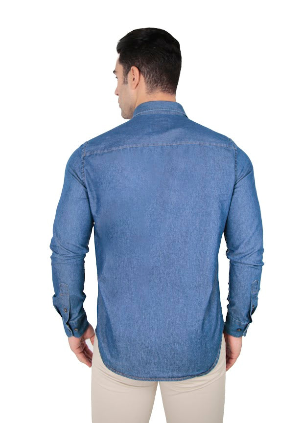 Camisa jeans manga longa slim fit