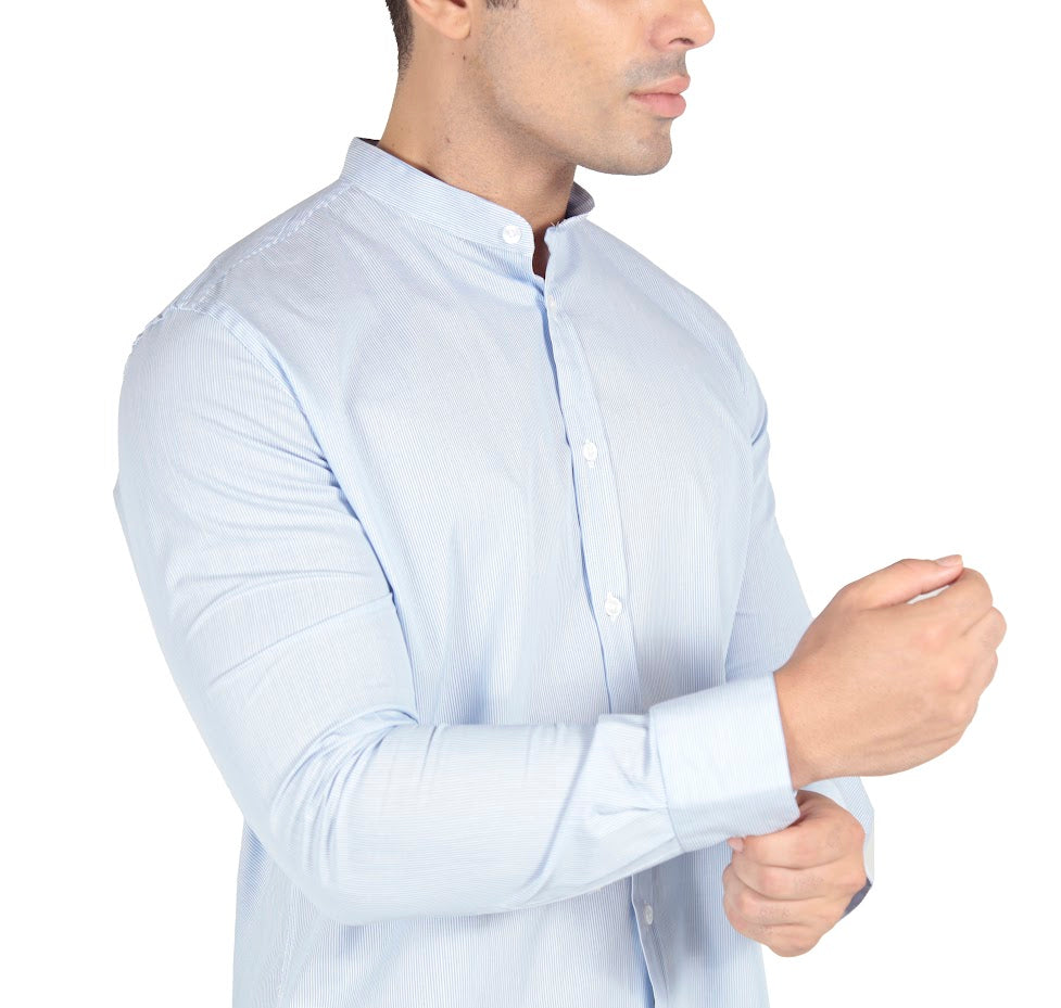 Camisa manga longa slim fit gola padre listras