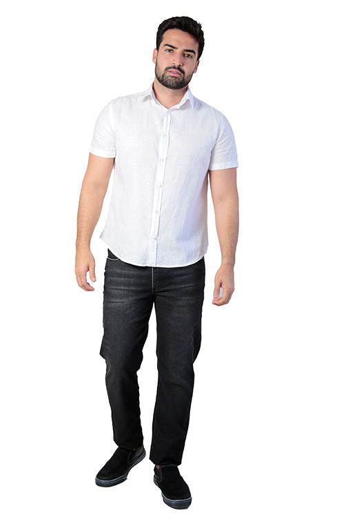 Camisa manga curta slim fit linho