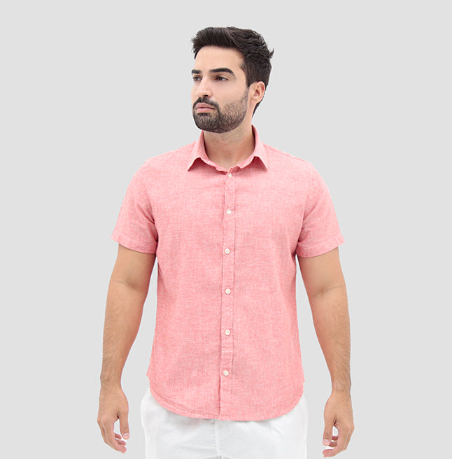 Camisa manga curta slim fit linho