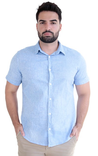 Camisa manga curta slim fit linho