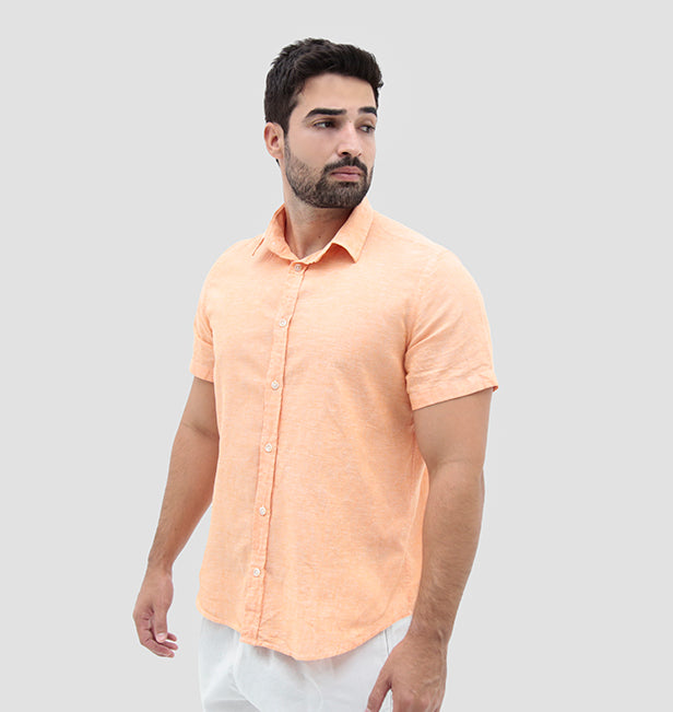 Camisa manga curta slim fit linho