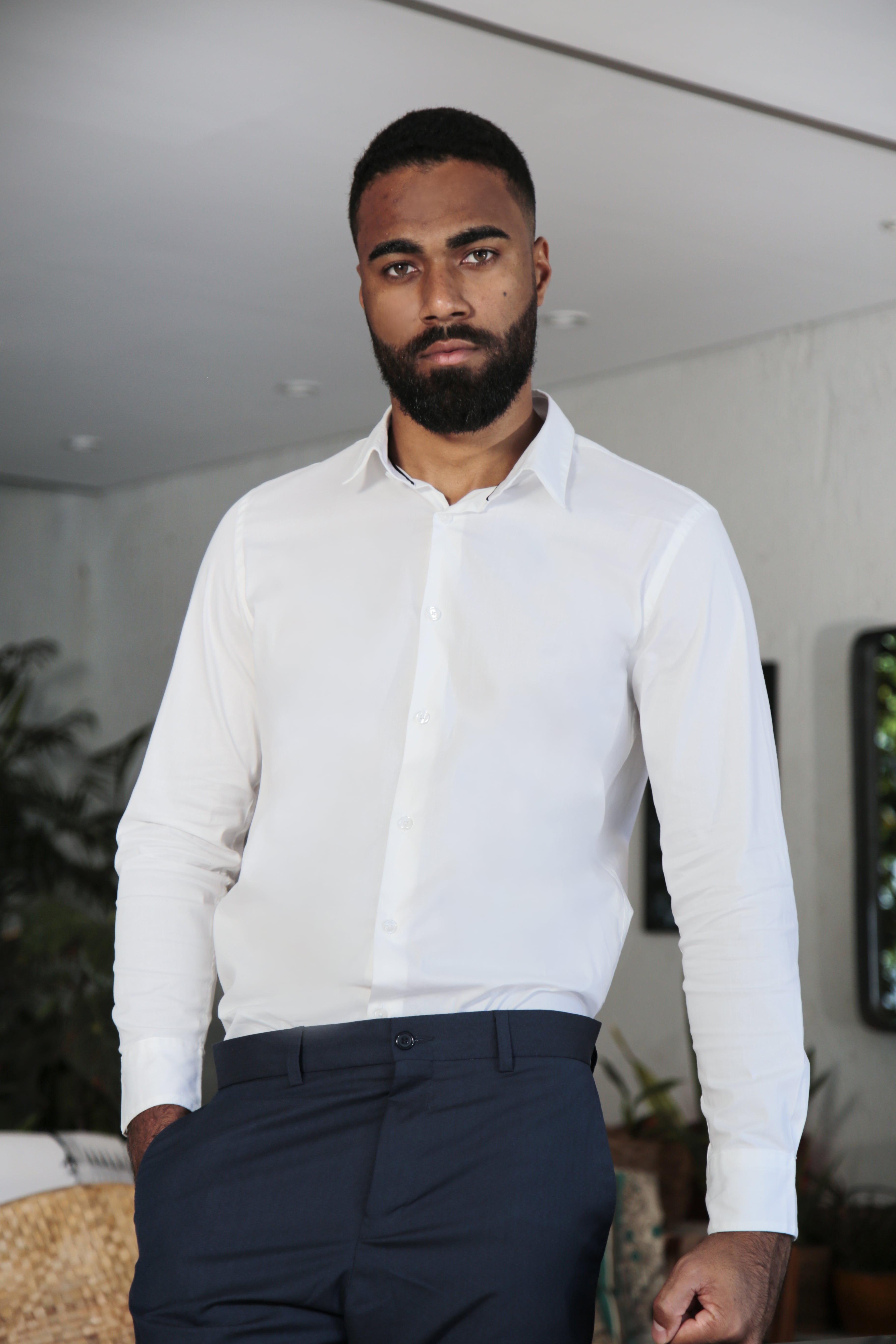 Camisa manga longa slim fit algodão egípcio