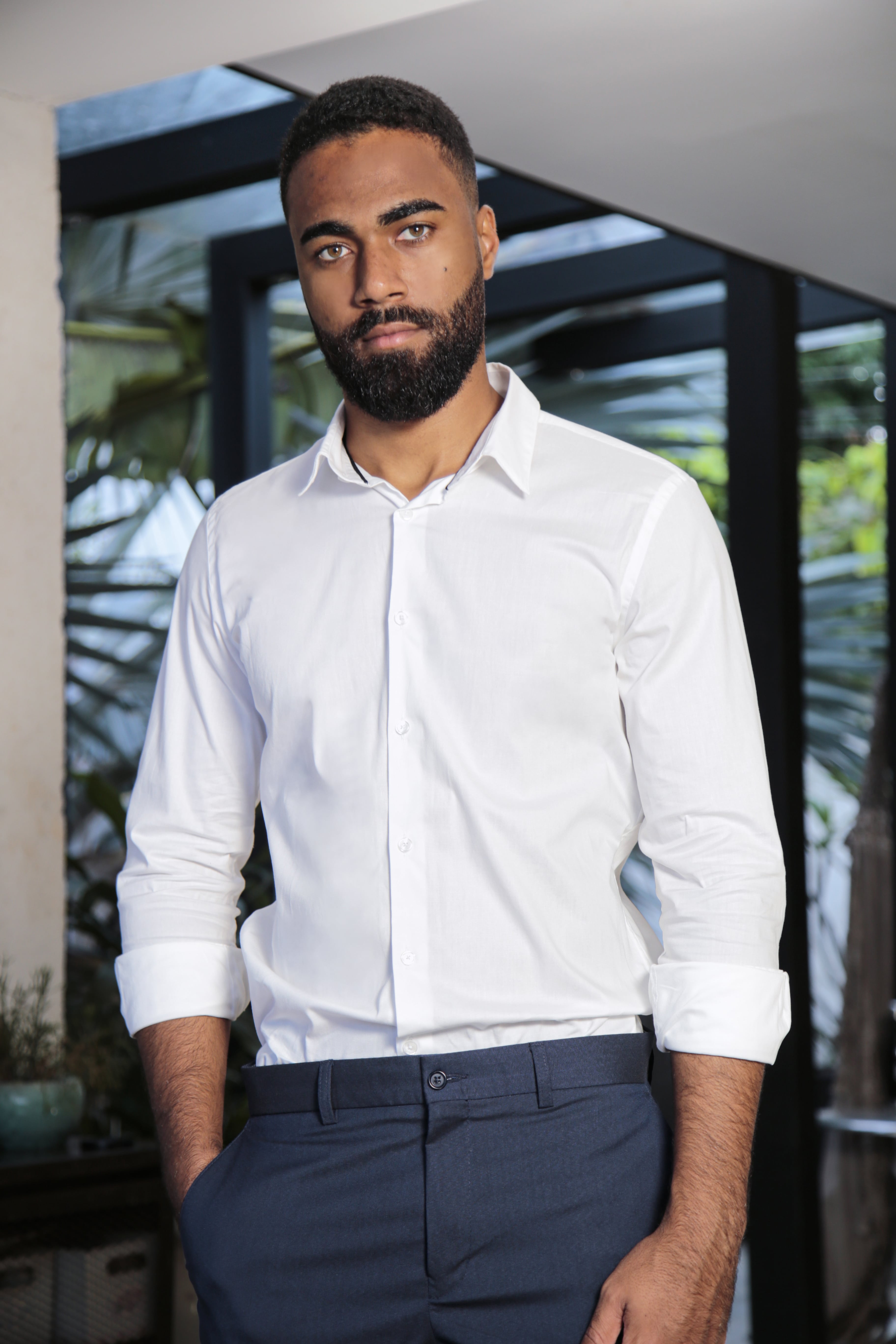 Camisa manga longa slim fit algodão egípcio