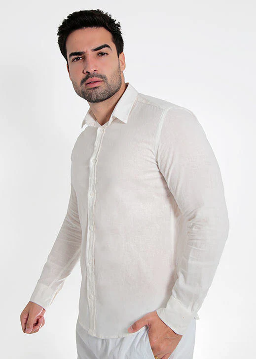 Camisa manga longa linho slim fit