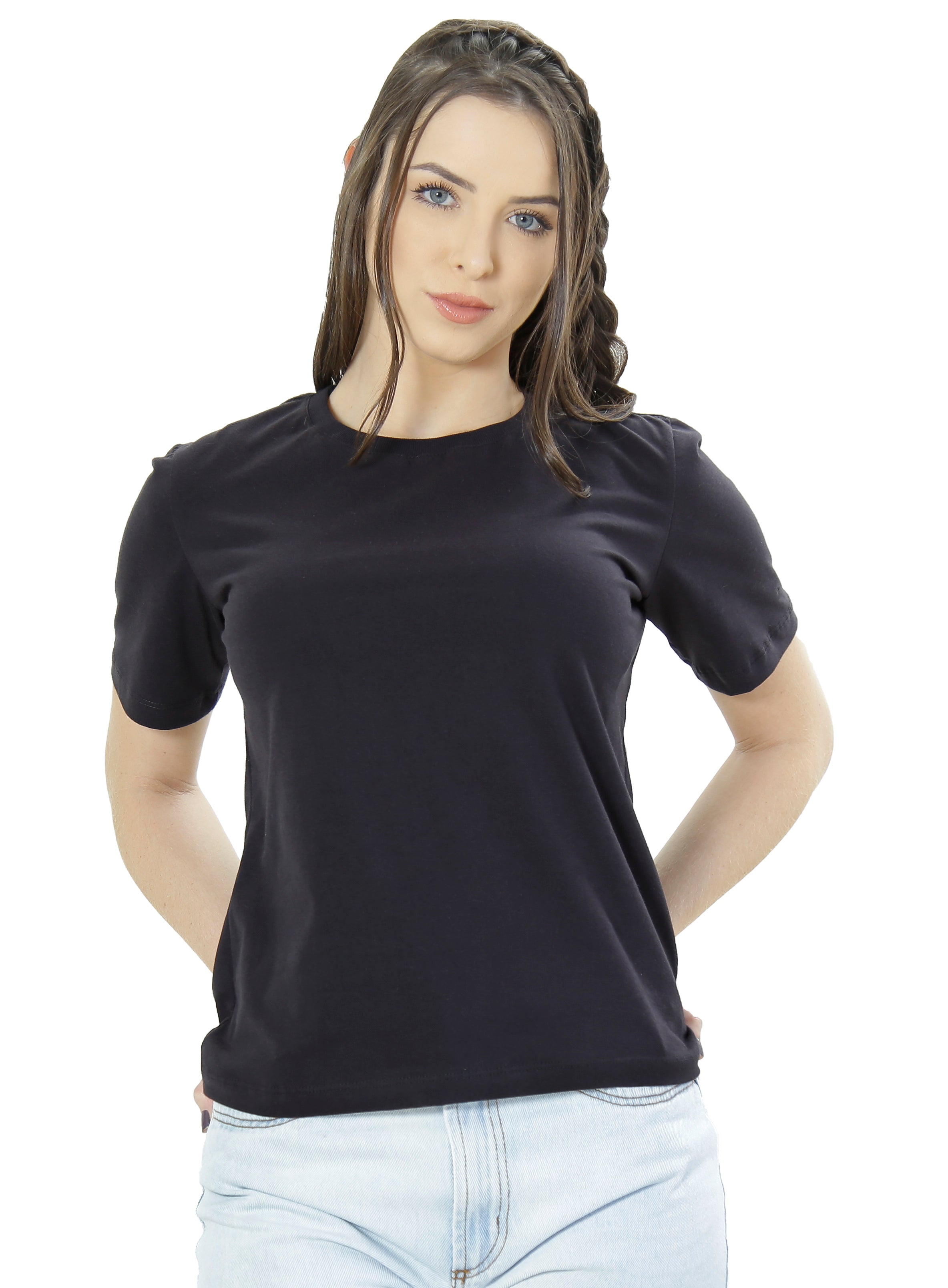 Camiseta feminina t-shirt baby long gola redonda
