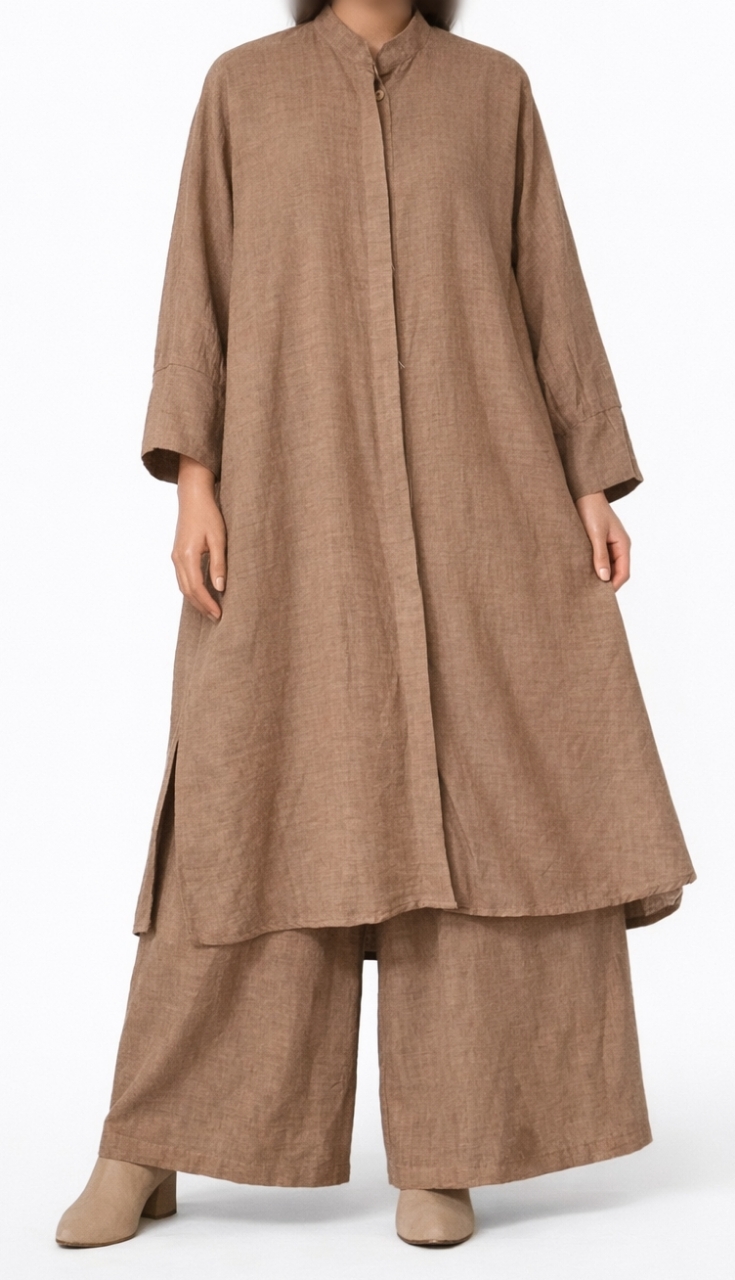 Ensemble pantajupe en lin marron