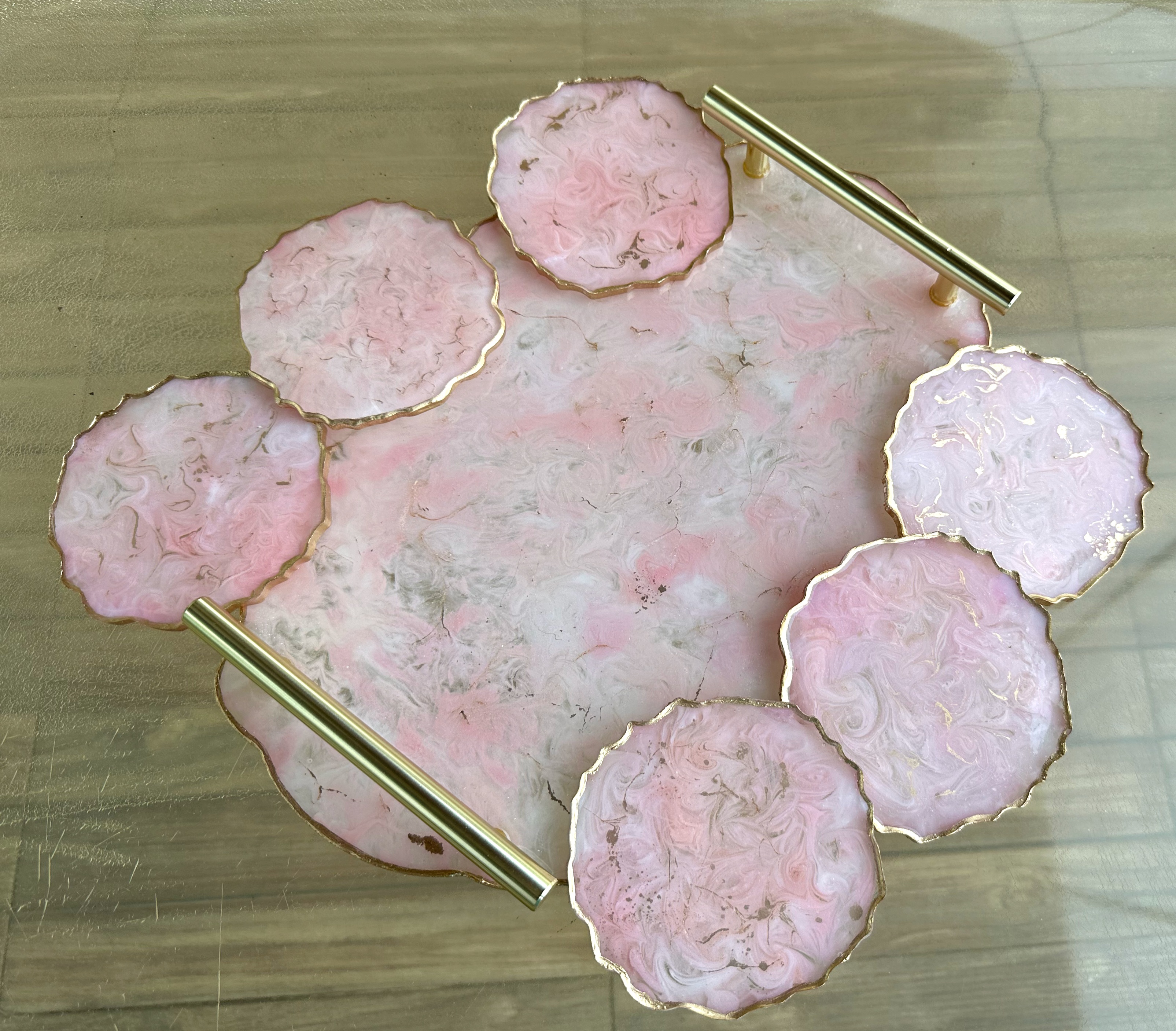 Rose Quartz Resin Serving Tray