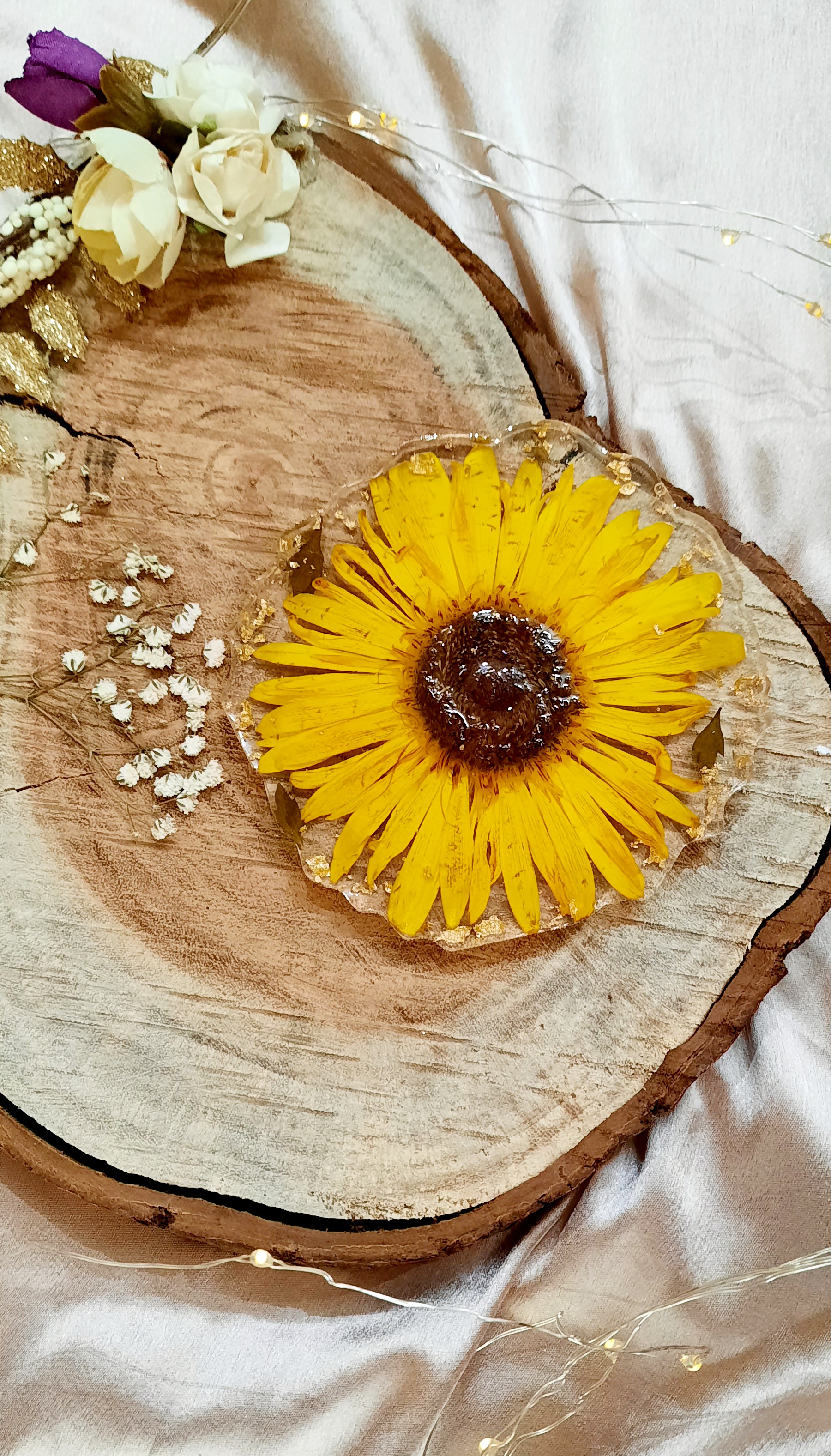Pressed Sunflower Resin Coaster