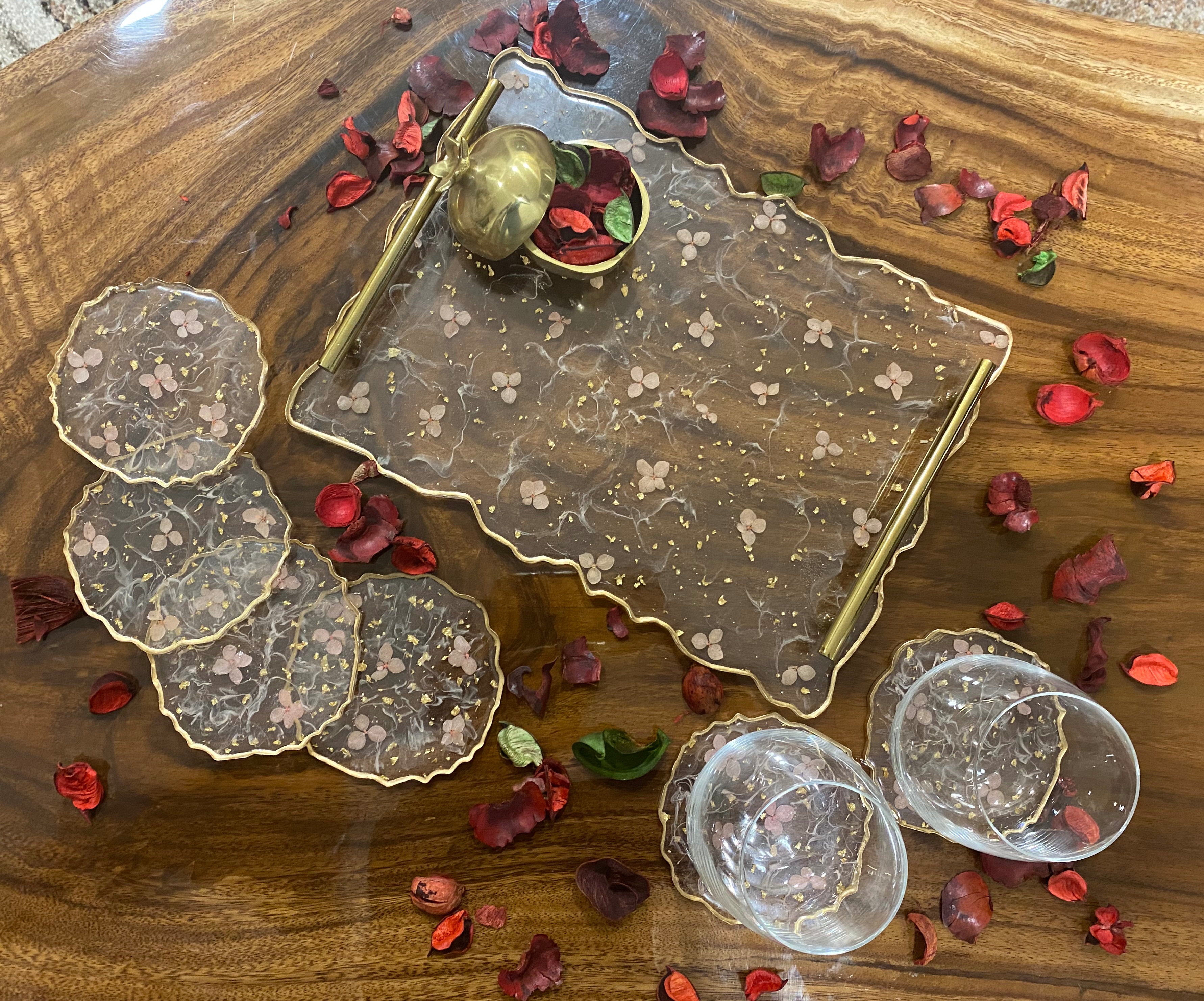 Peach Hydrangea Tray Set