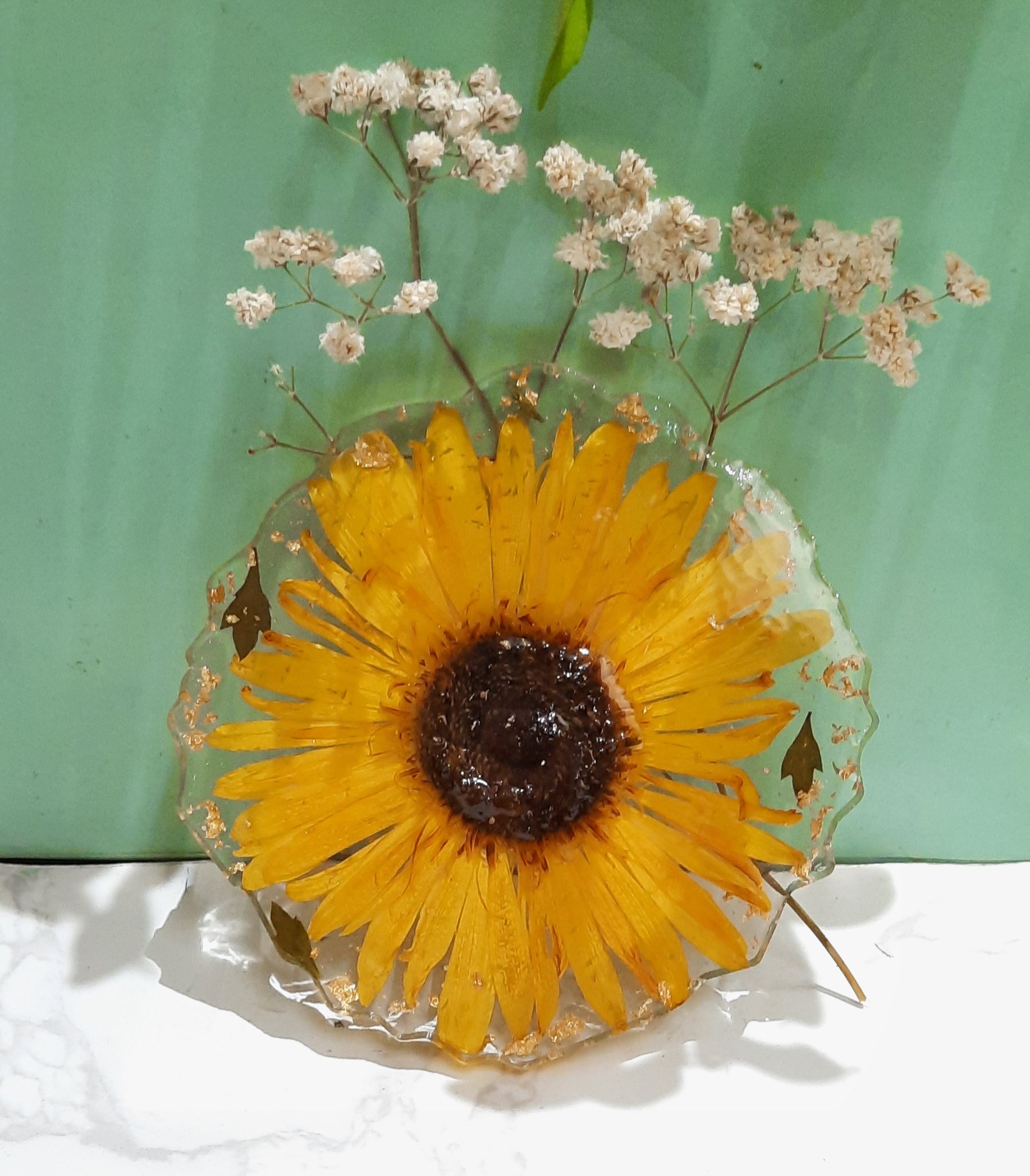 Pressed Sunflower Resin Coaster