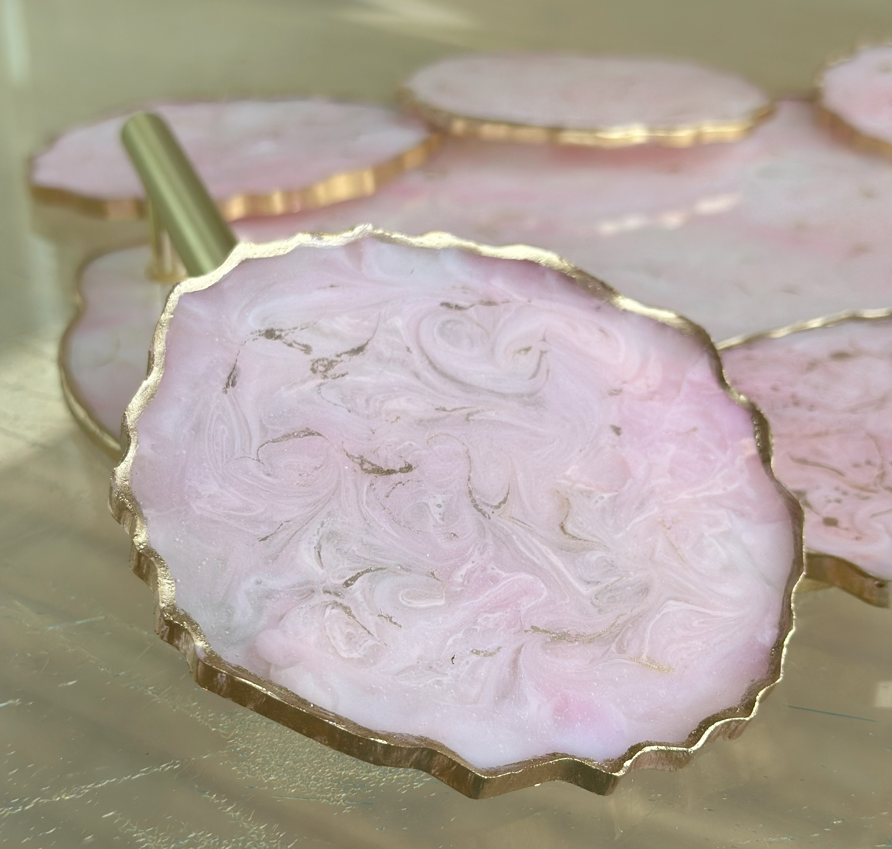 Rose Quartz Resin Serving Tray