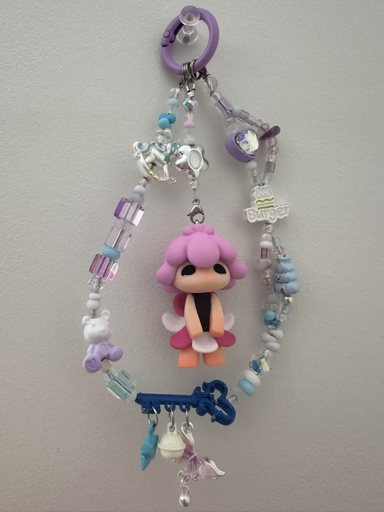 Cute Beaded Bag Charm with Doll Keychain