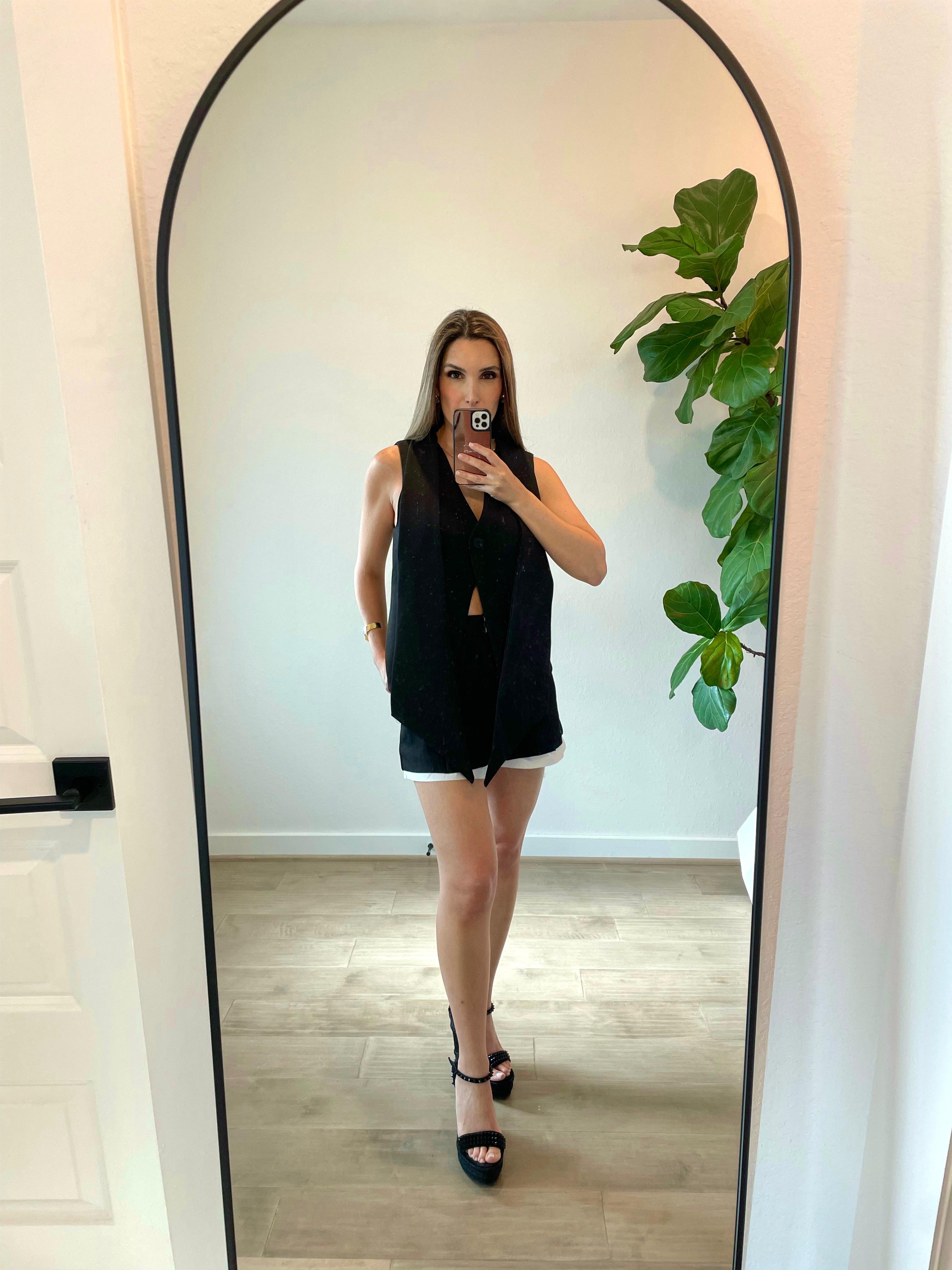 Black Woven Sleeveless Vest