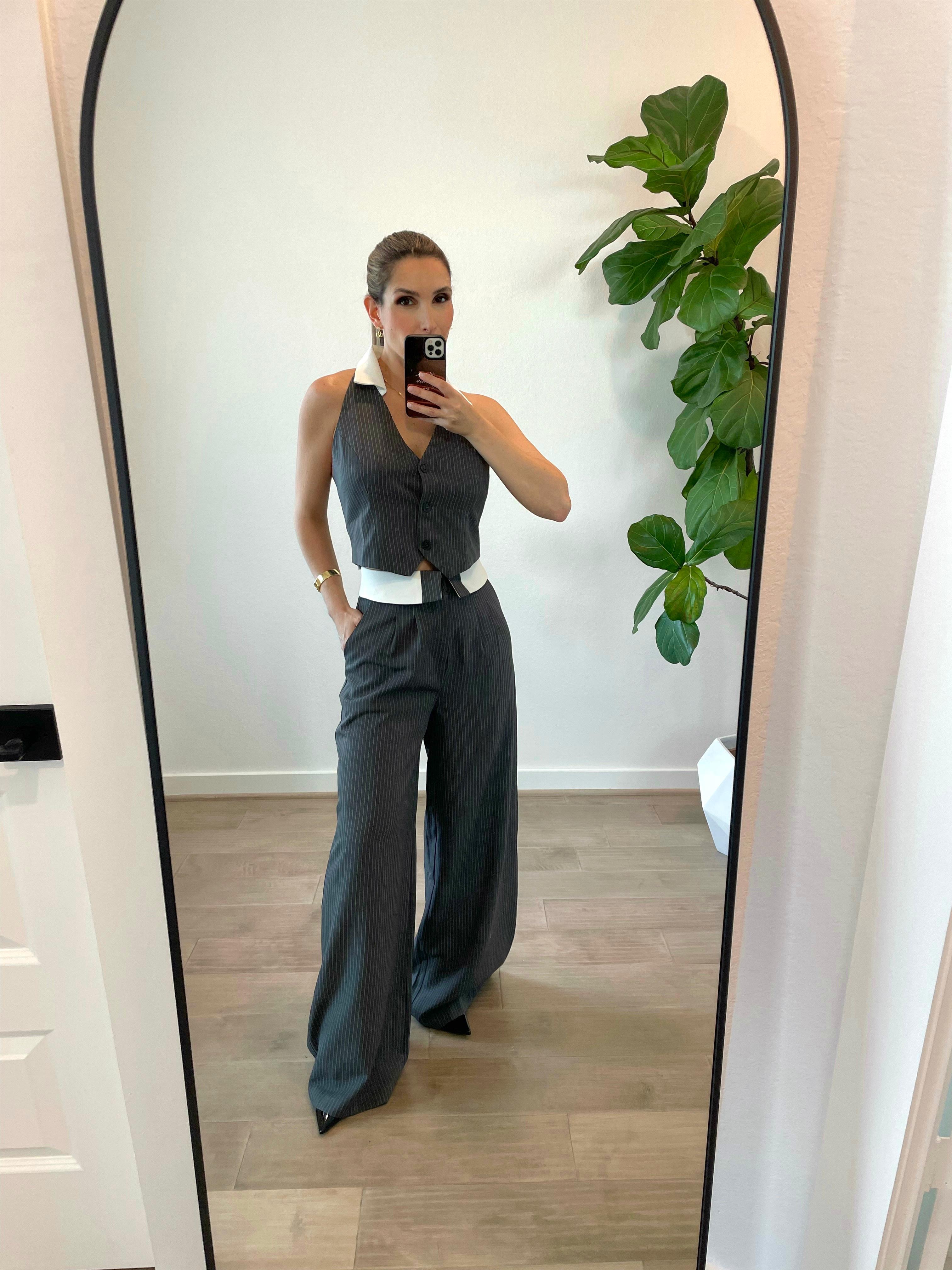 Gray Sleeveless Top and Trouser Set