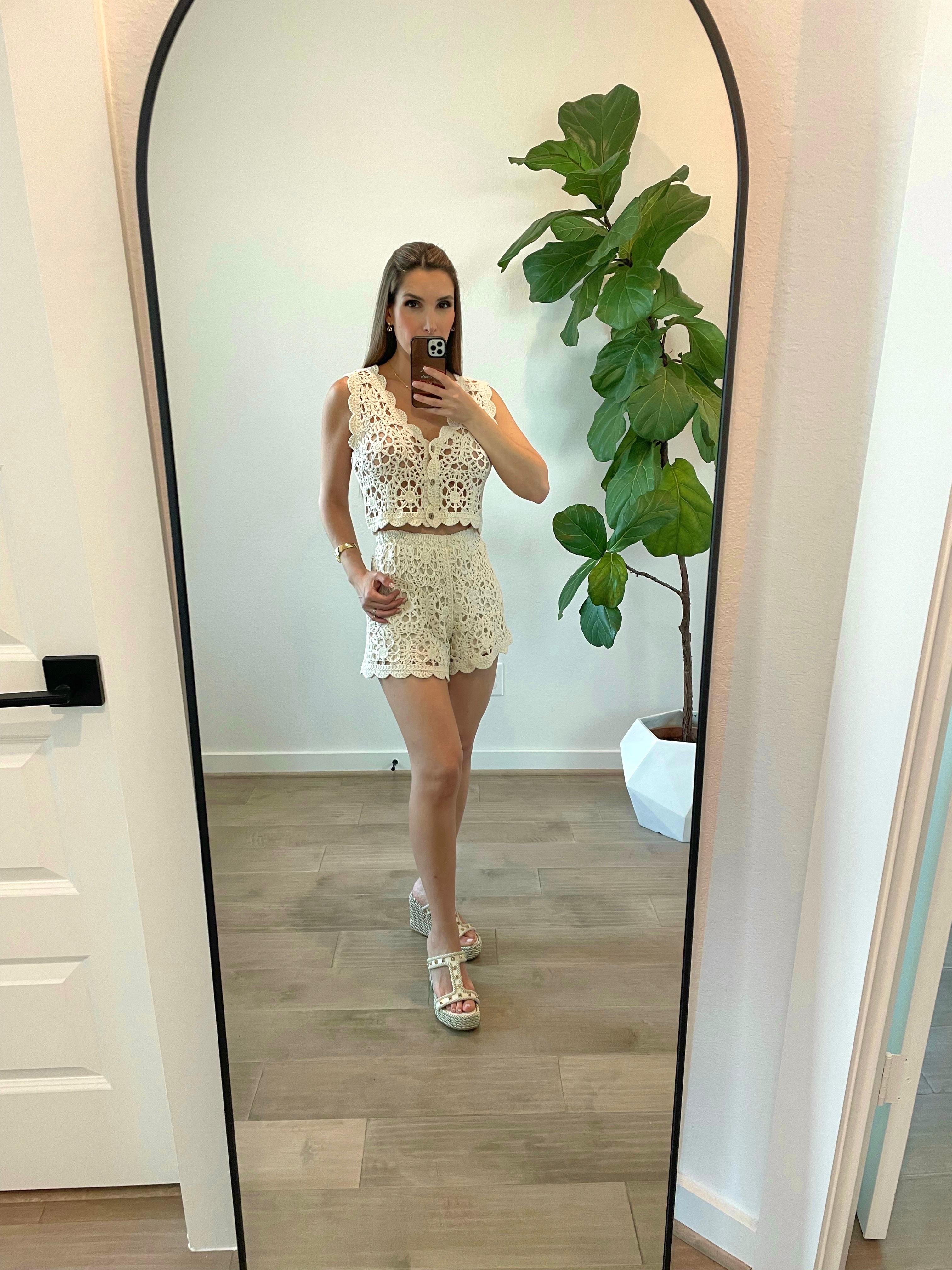 Beige Lace Two-Piece Outfit