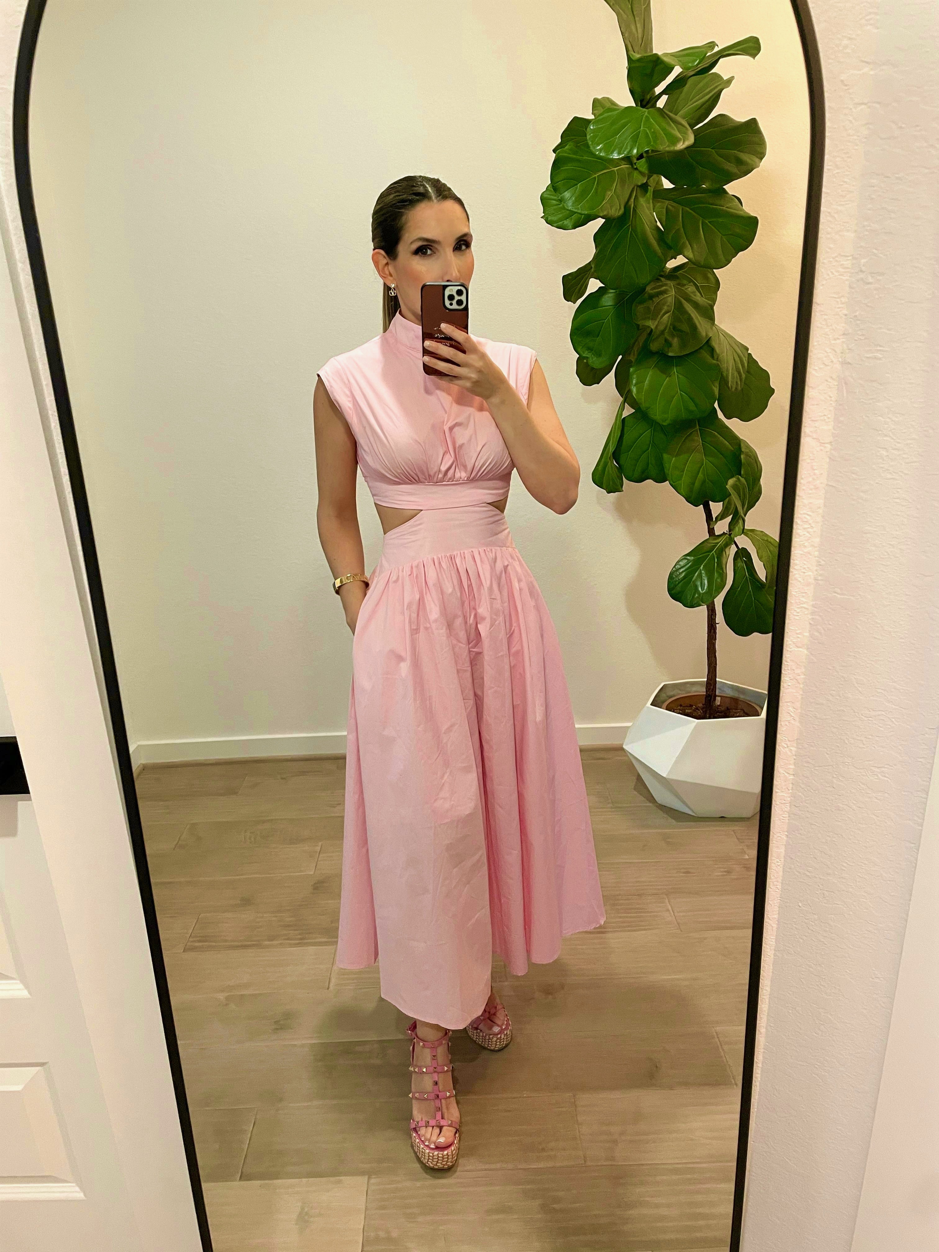 Pink Sleeveless Midi Dress