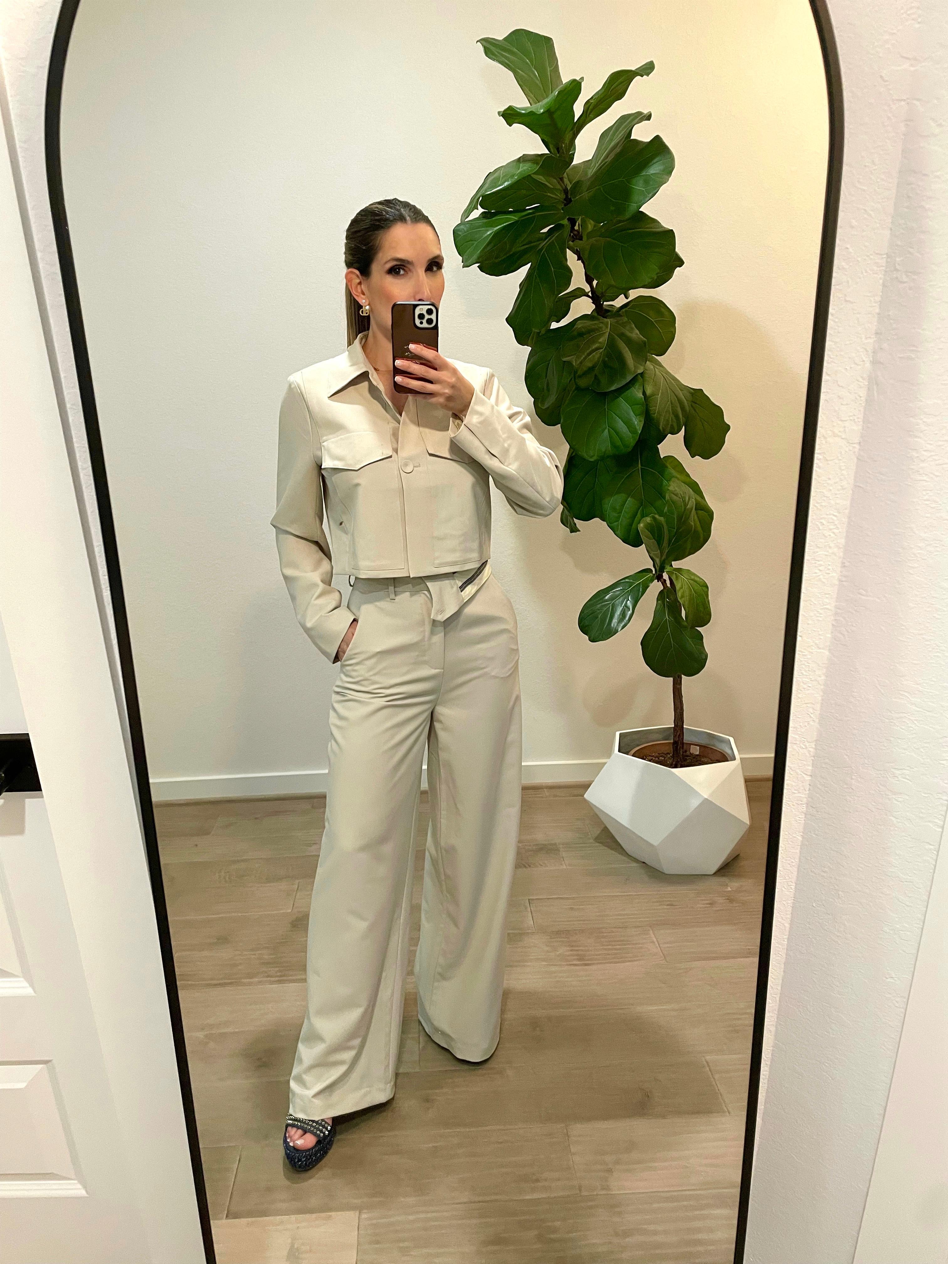 Button down Jacket with Tape Trim Pants