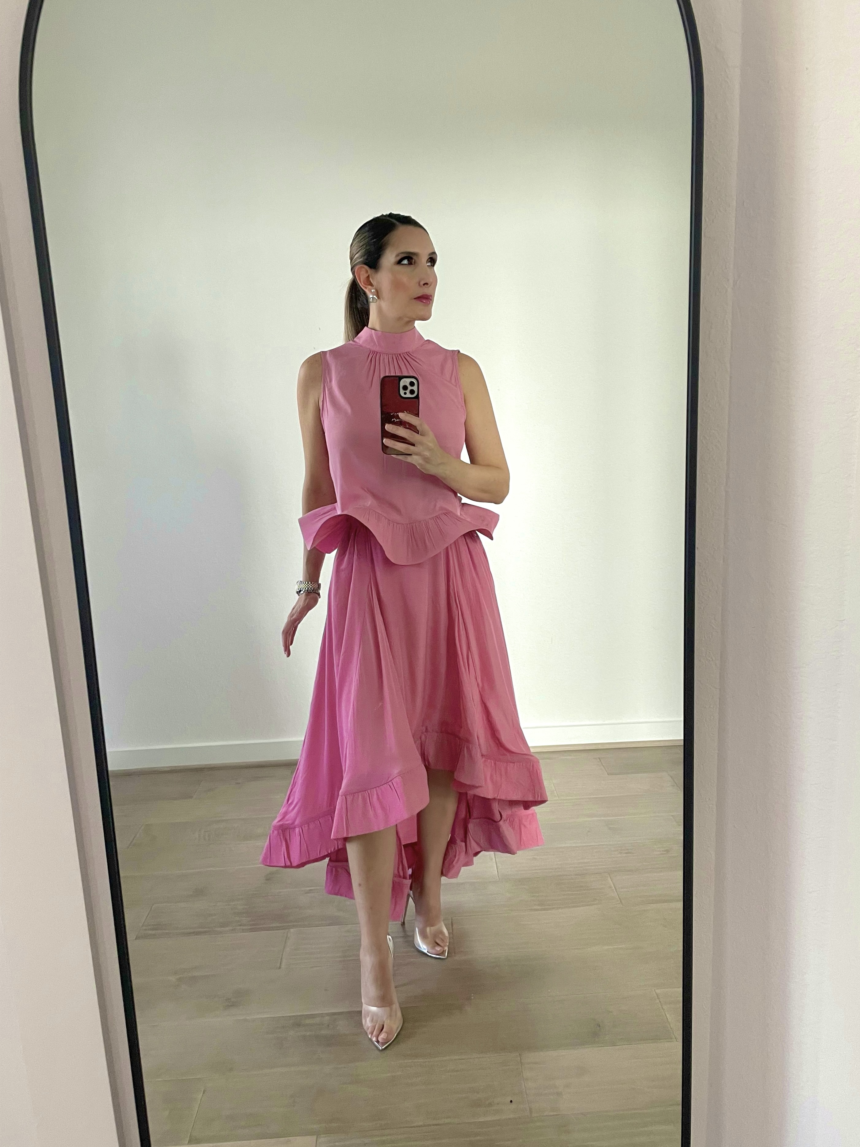 Pink Asymmetric Ruffle Set