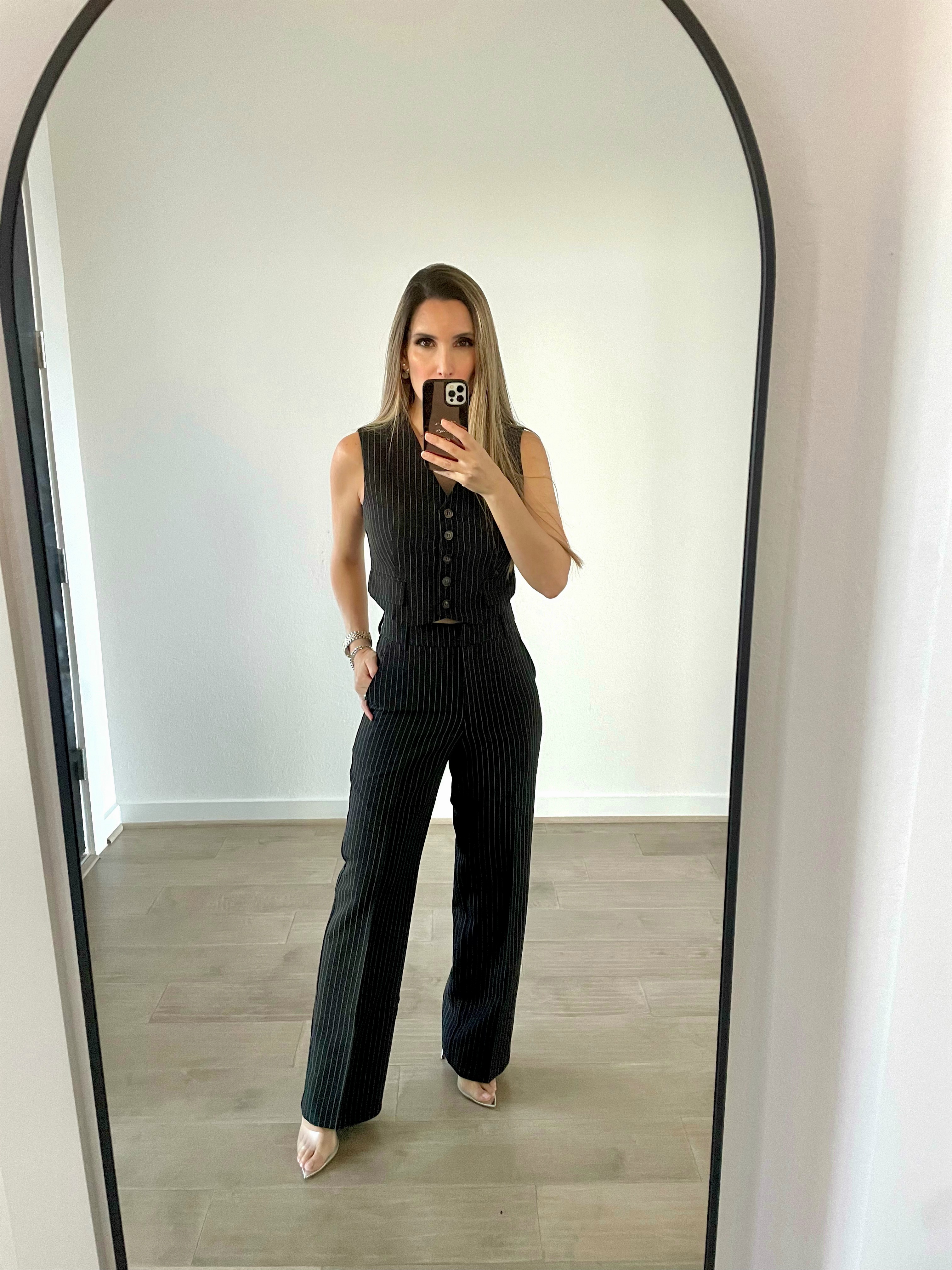 Black Pinstripe Sleeveless Set