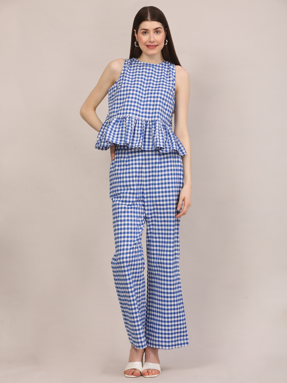 Sleeveless Peplum Top & Wide-Leg Pants