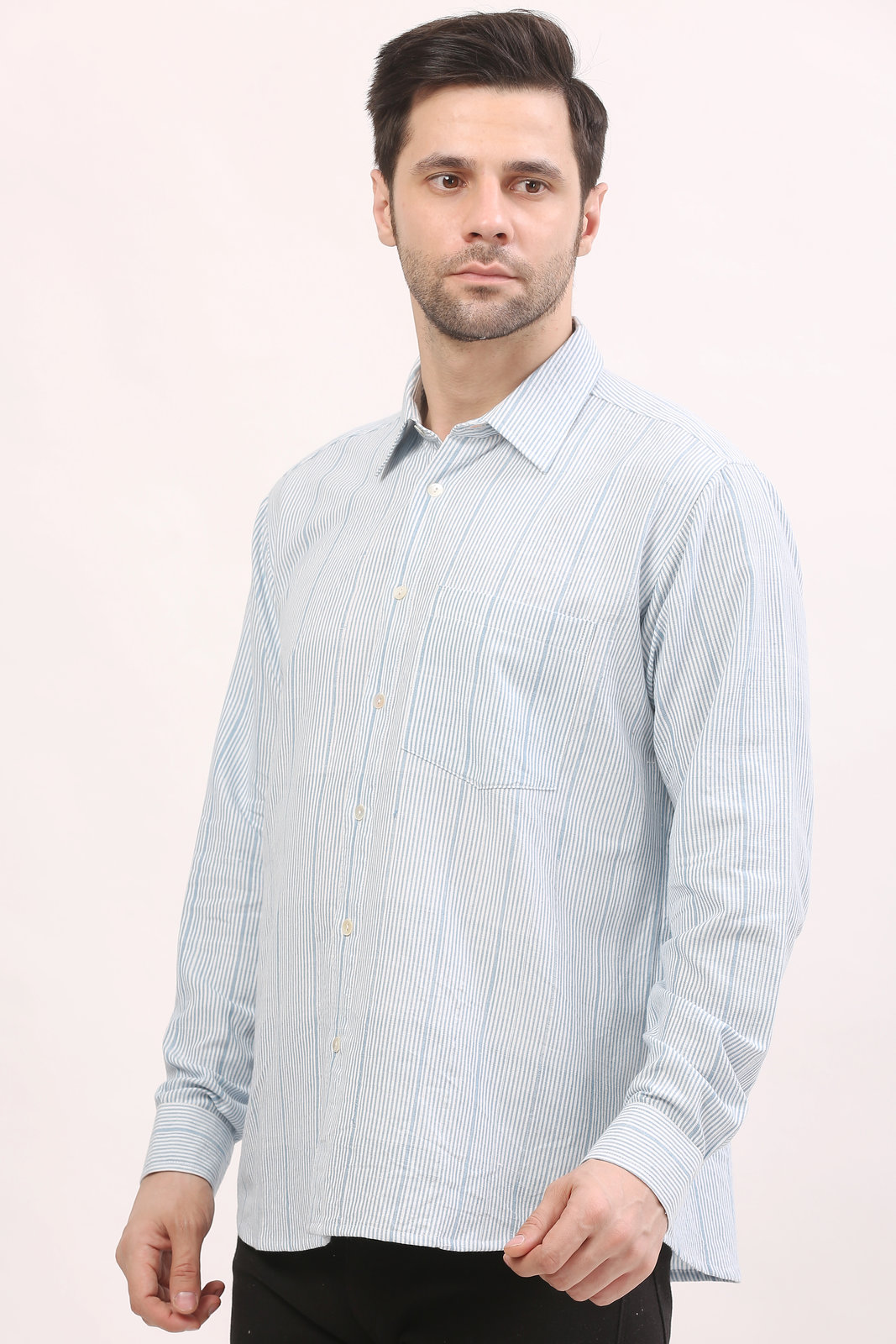Sky Blue Micro-Striped Handloom Shirt