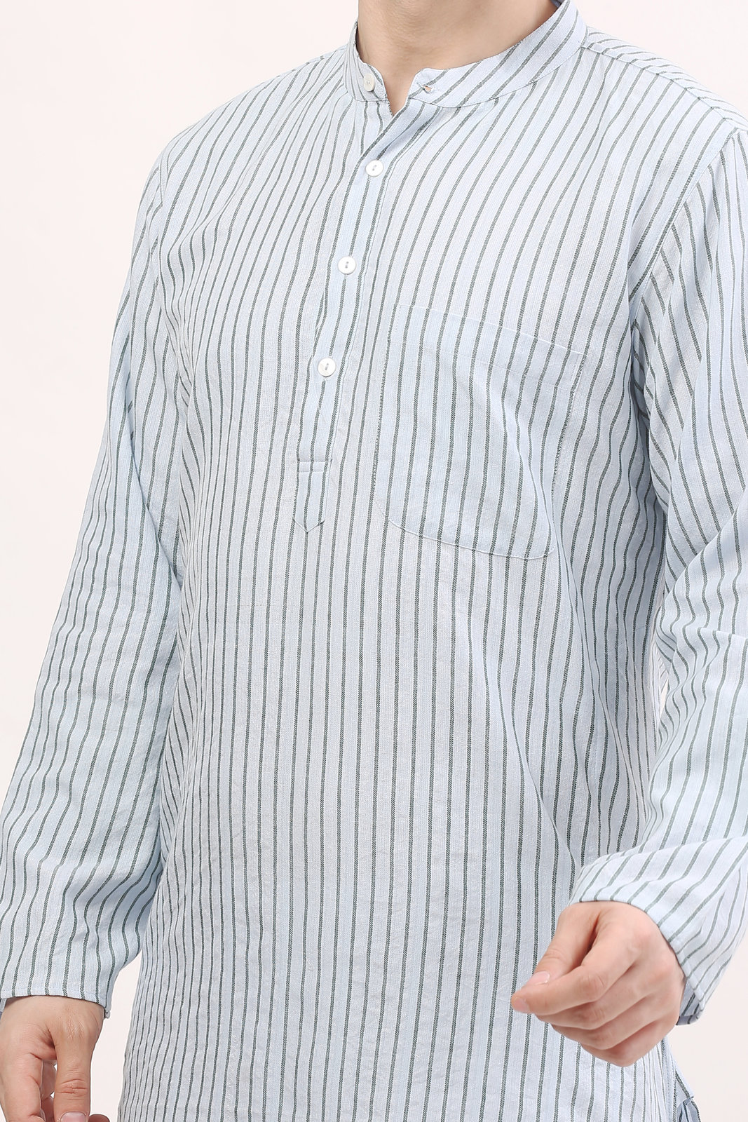 Men's Sky Blue Handloom Striped Kurta