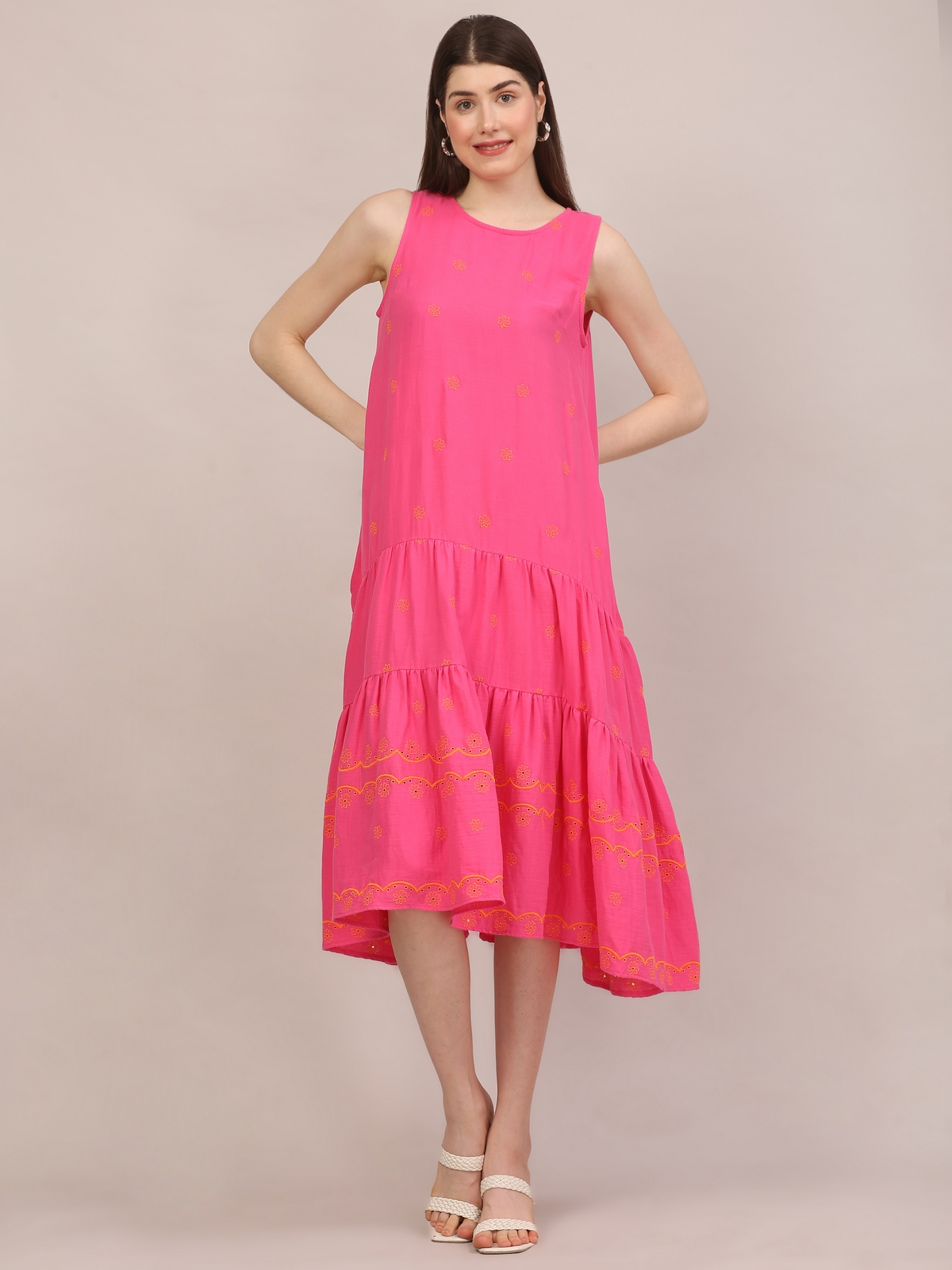 Pink Embroidered Cotton Dress