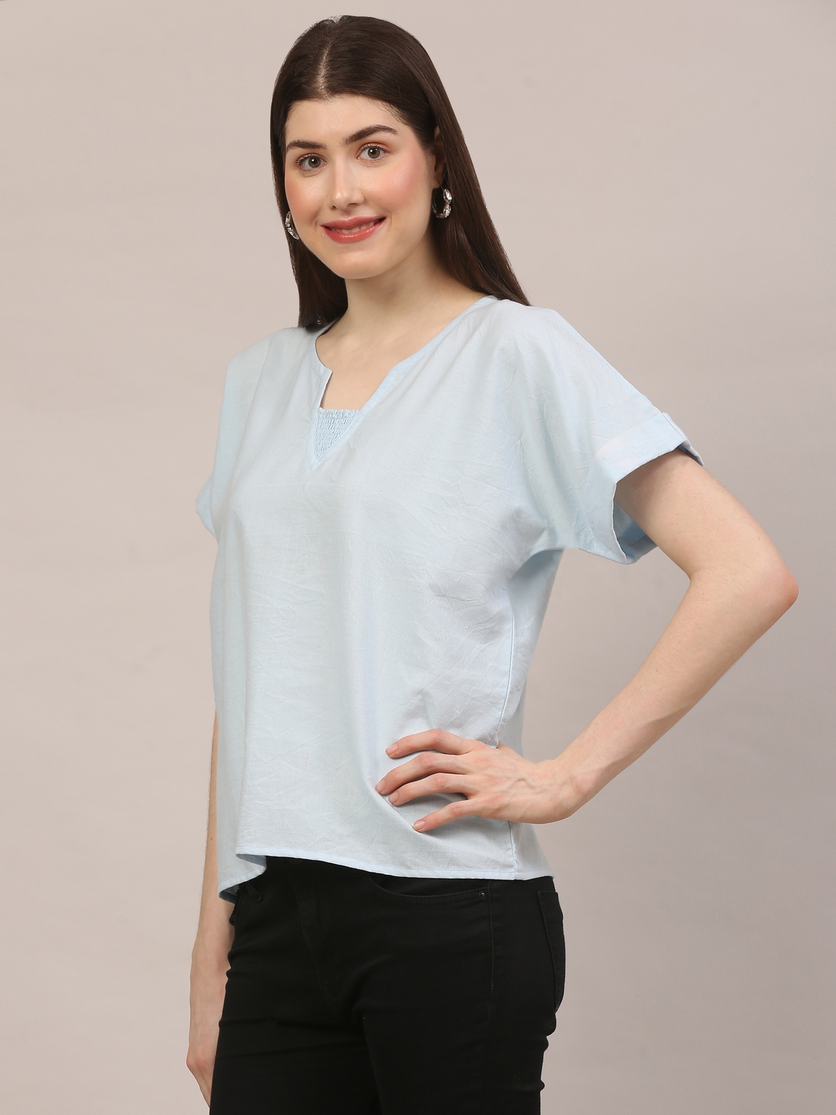 Handloom Light Blue Cotton Top