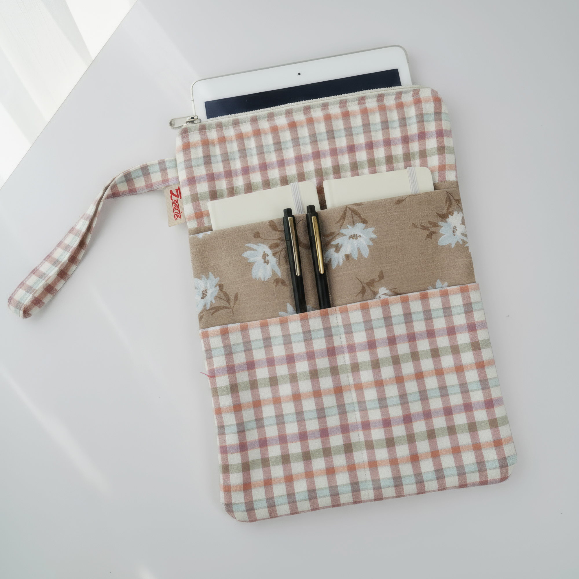 Checkered and Floral Zipper Pouch