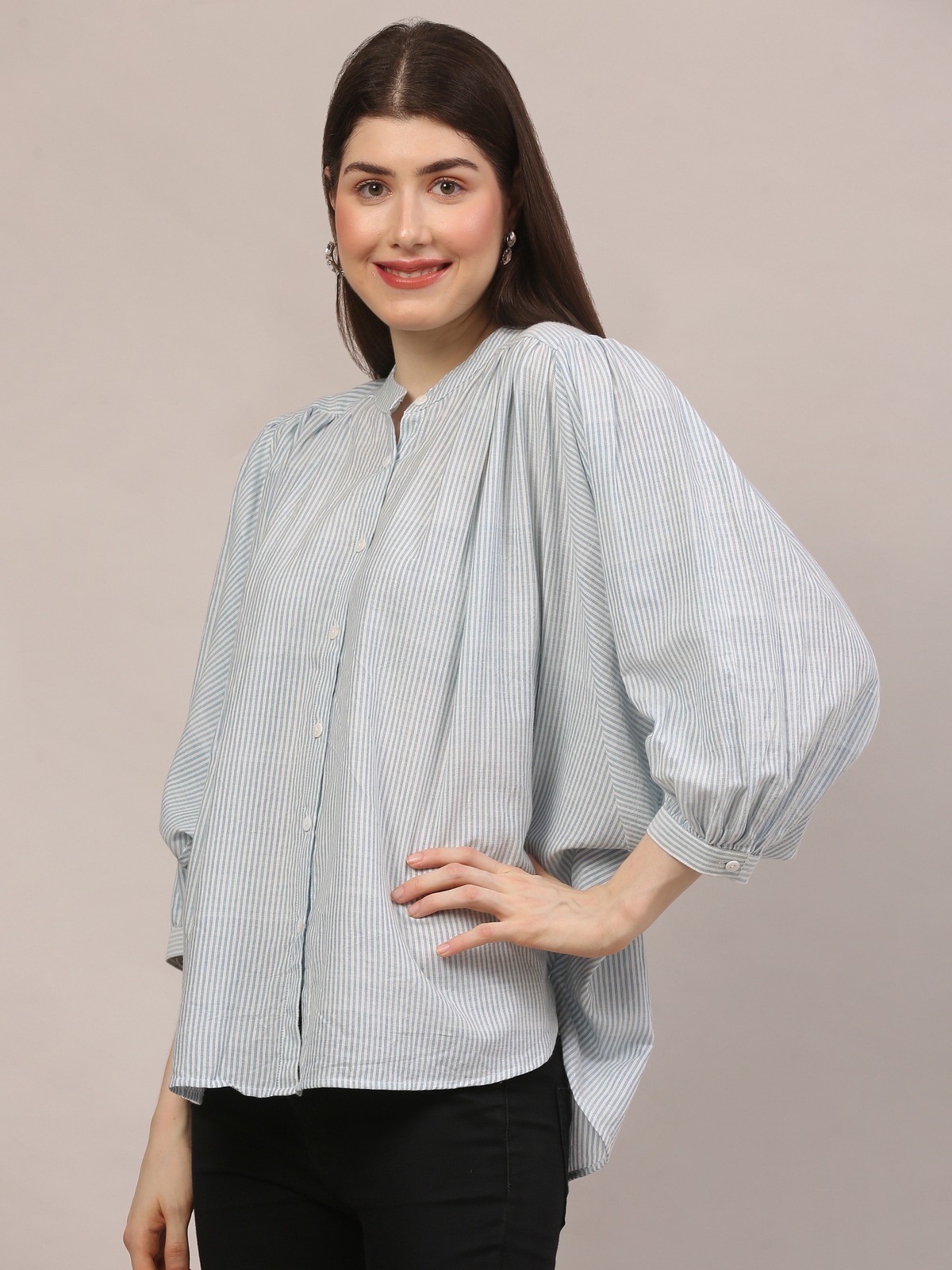 Handloom Striped Dolman Sleeve Cotton Top
