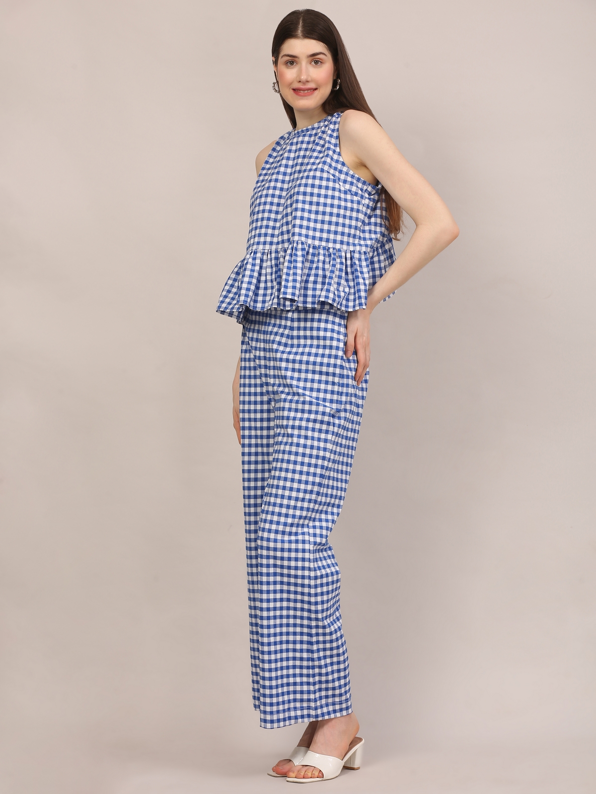 Sleeveless Peplum Top & Wide-Leg Pants