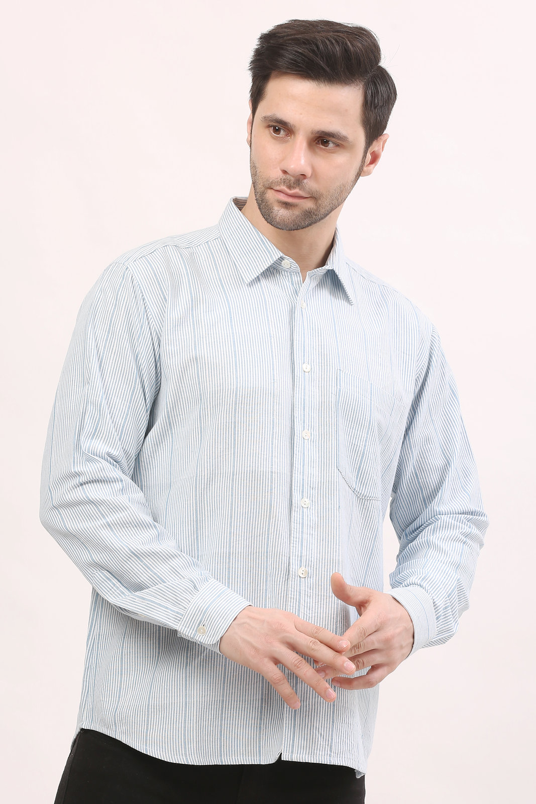 Sky Blue Micro-Striped Handloom Shirt