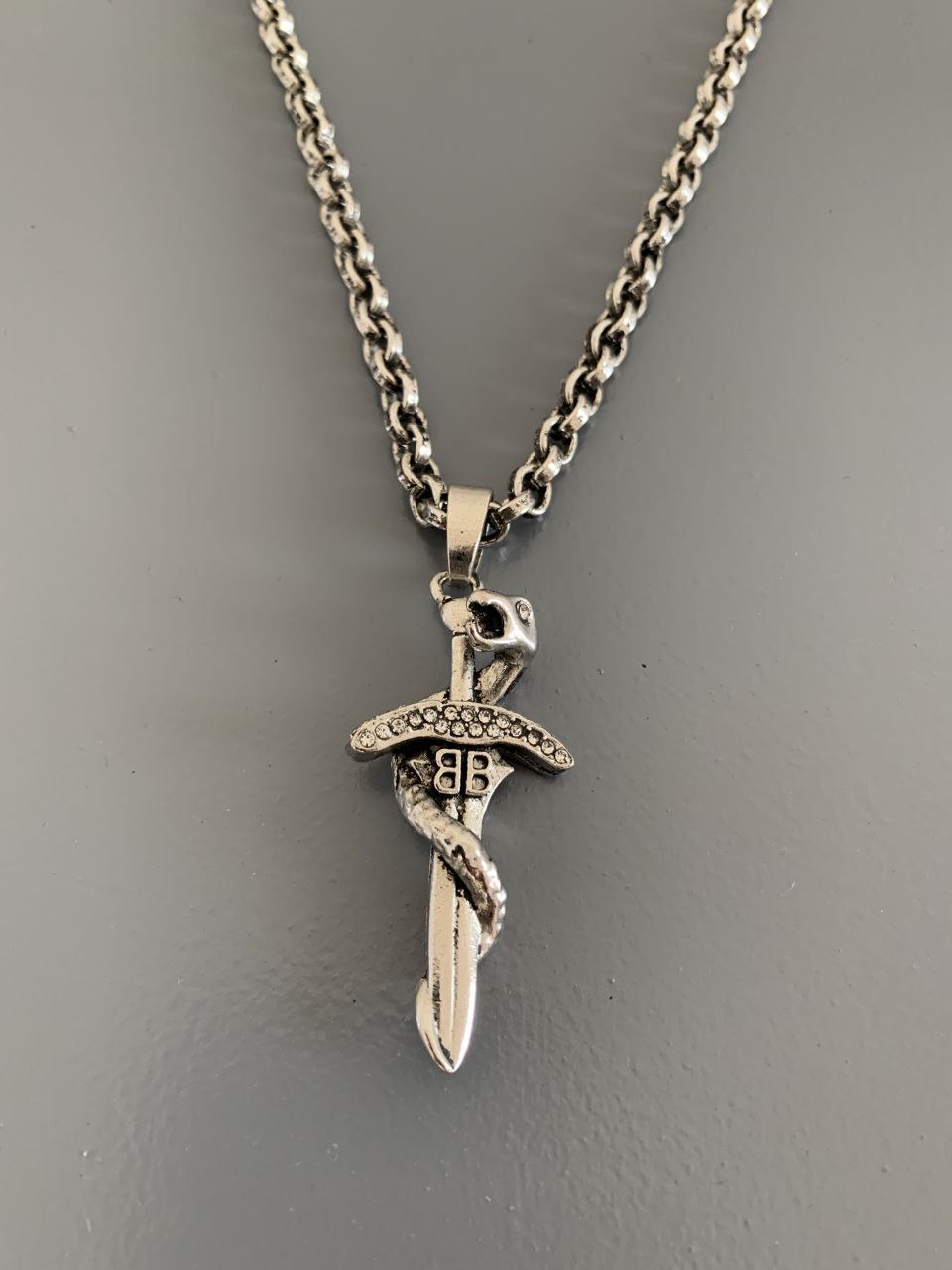 Balenciaga Sword and Snake Pendant Necklace