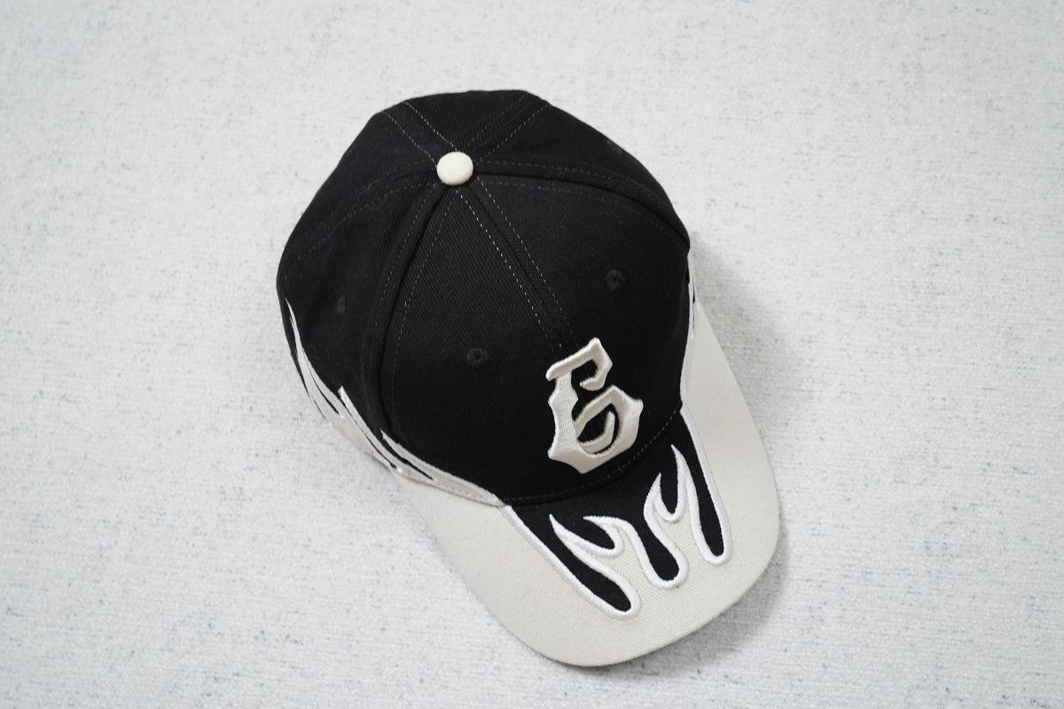 Black and White Cap with Flame Design