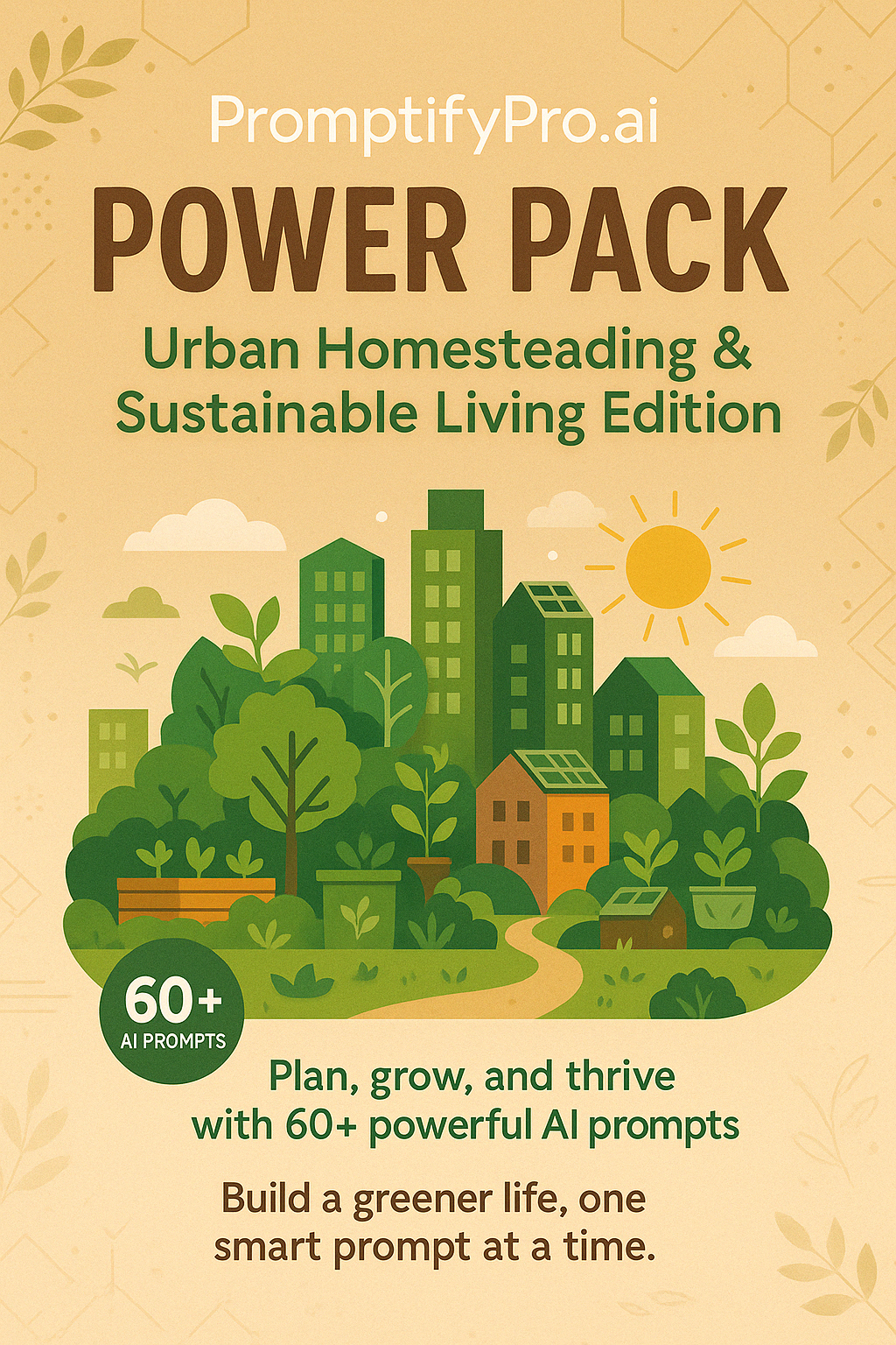 PromptifyPro.ai Power Pack β¨ POWER PACK π Urban Homesteading & Sustainable Living Edition π± Includes 60+ AI-optimized prompts, editable examples, implementation tips, and response spaces for maximum self-sufficiency and sustainability,