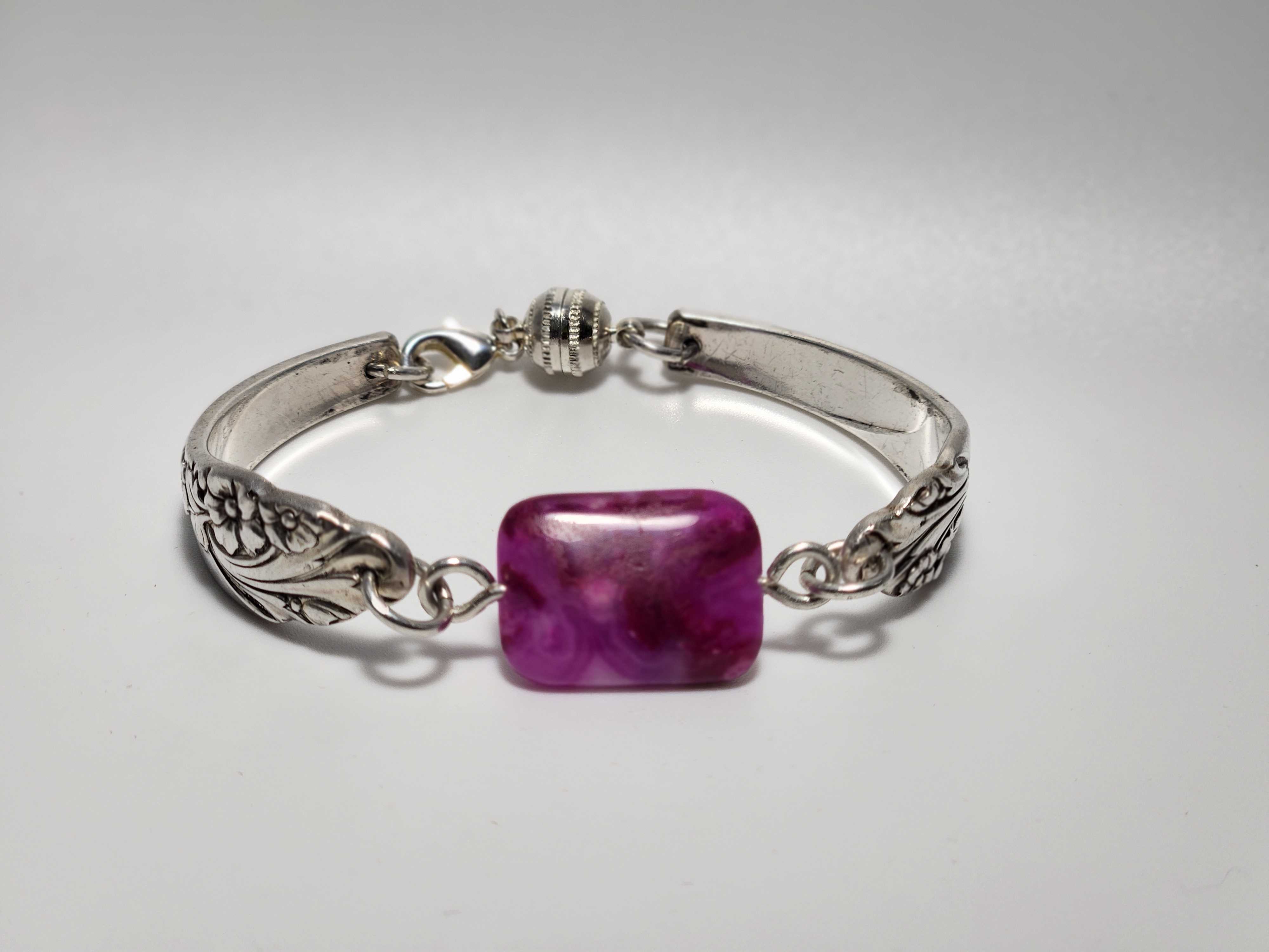 Pink Agate Bracelet | Upcycled Silverware Jewelry | Boosts Clarity