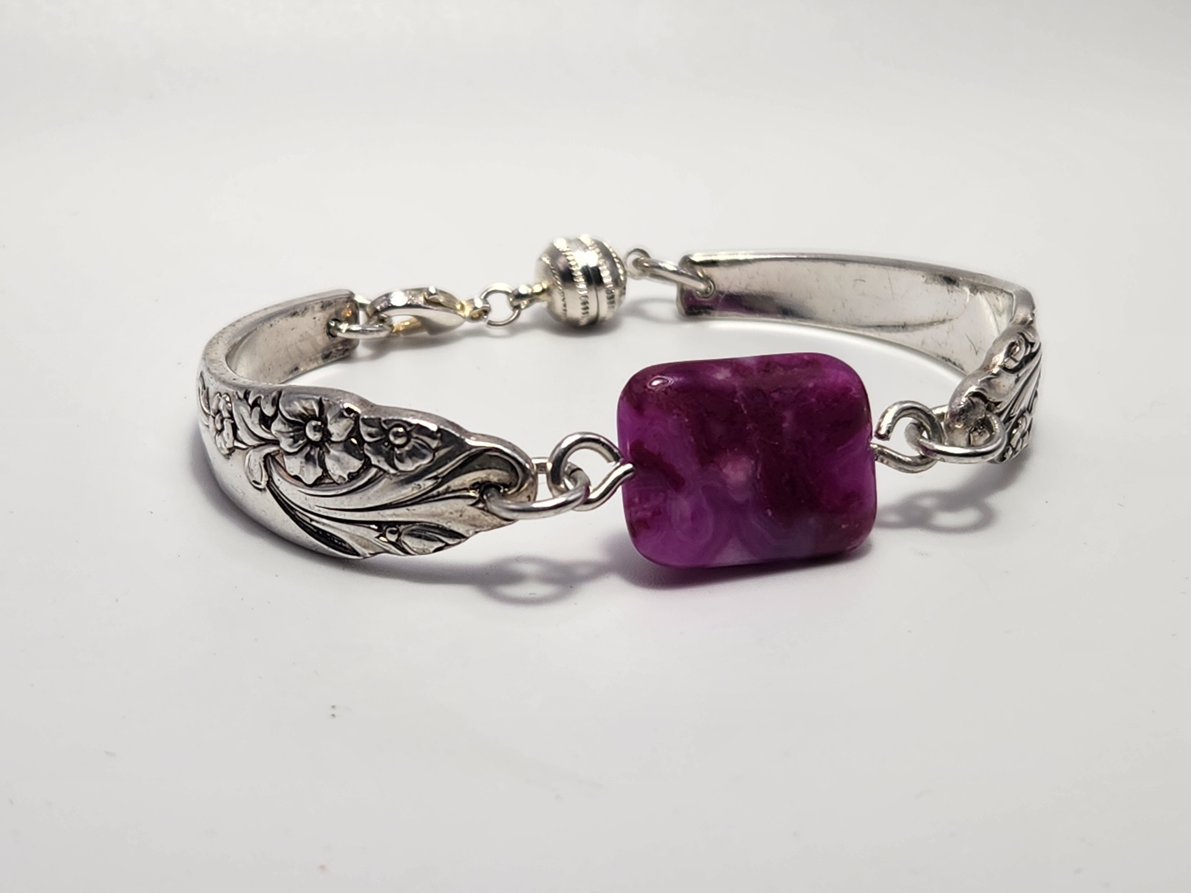 Pink Agate Bracelet | Upcycled Silverware Jewelry | Boosts Clarity