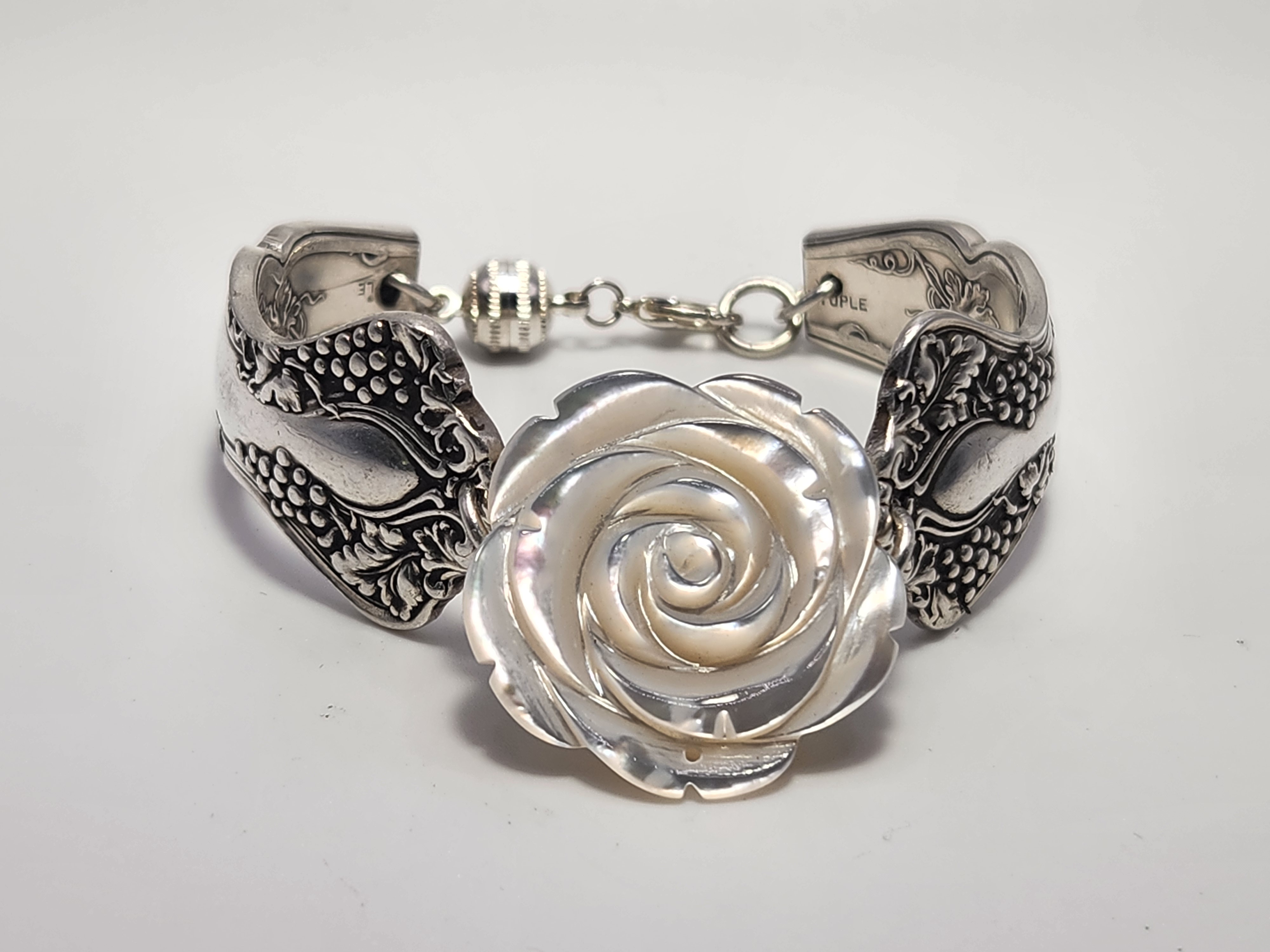 Mother of Pearl Rose Bracelet | Upcycled Silverware Jewelry | Protection & Emotional Balance