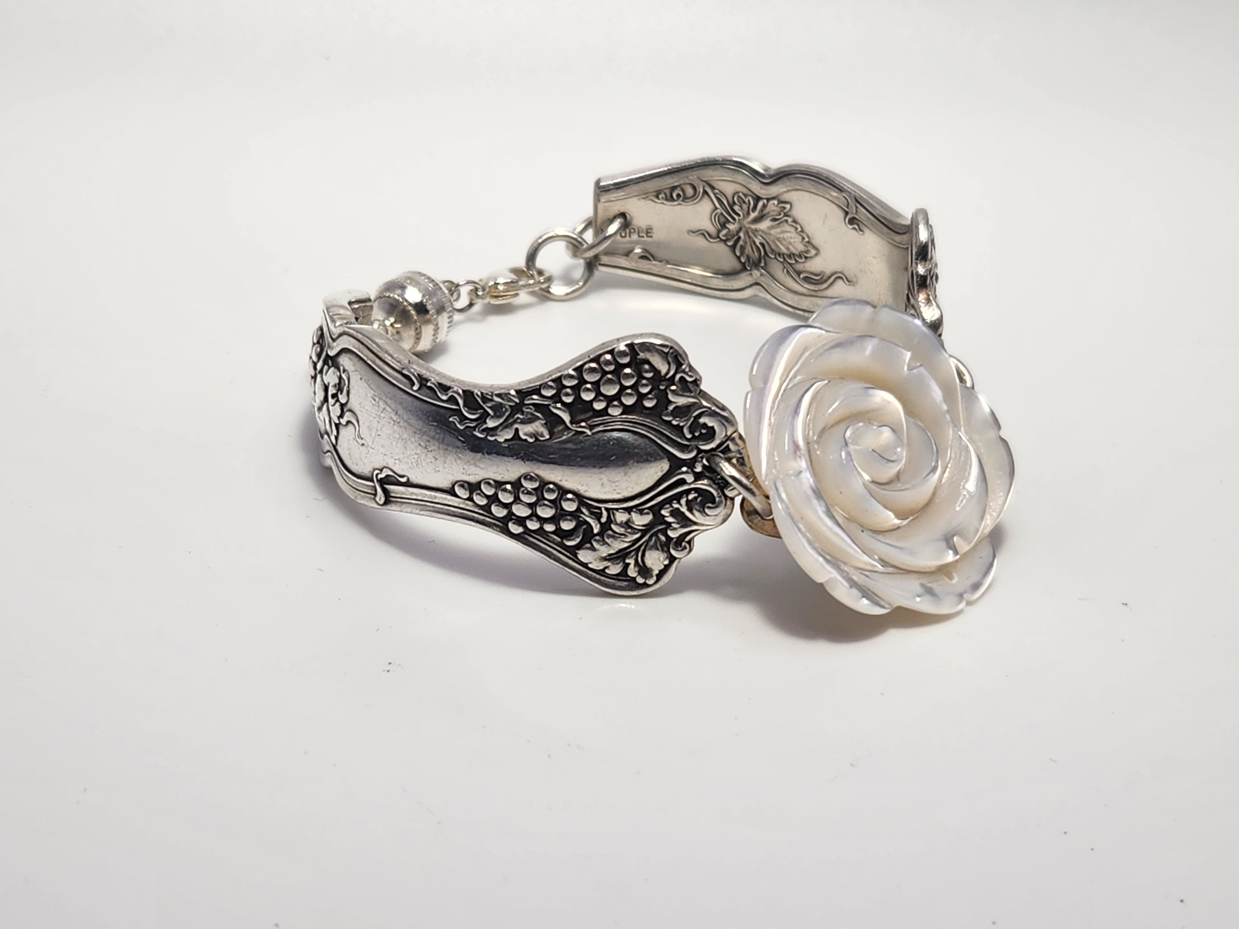 Mother of Pearl Rose Bracelet | Upcycled Silverware Jewelry | Protection & Emotional Balance
