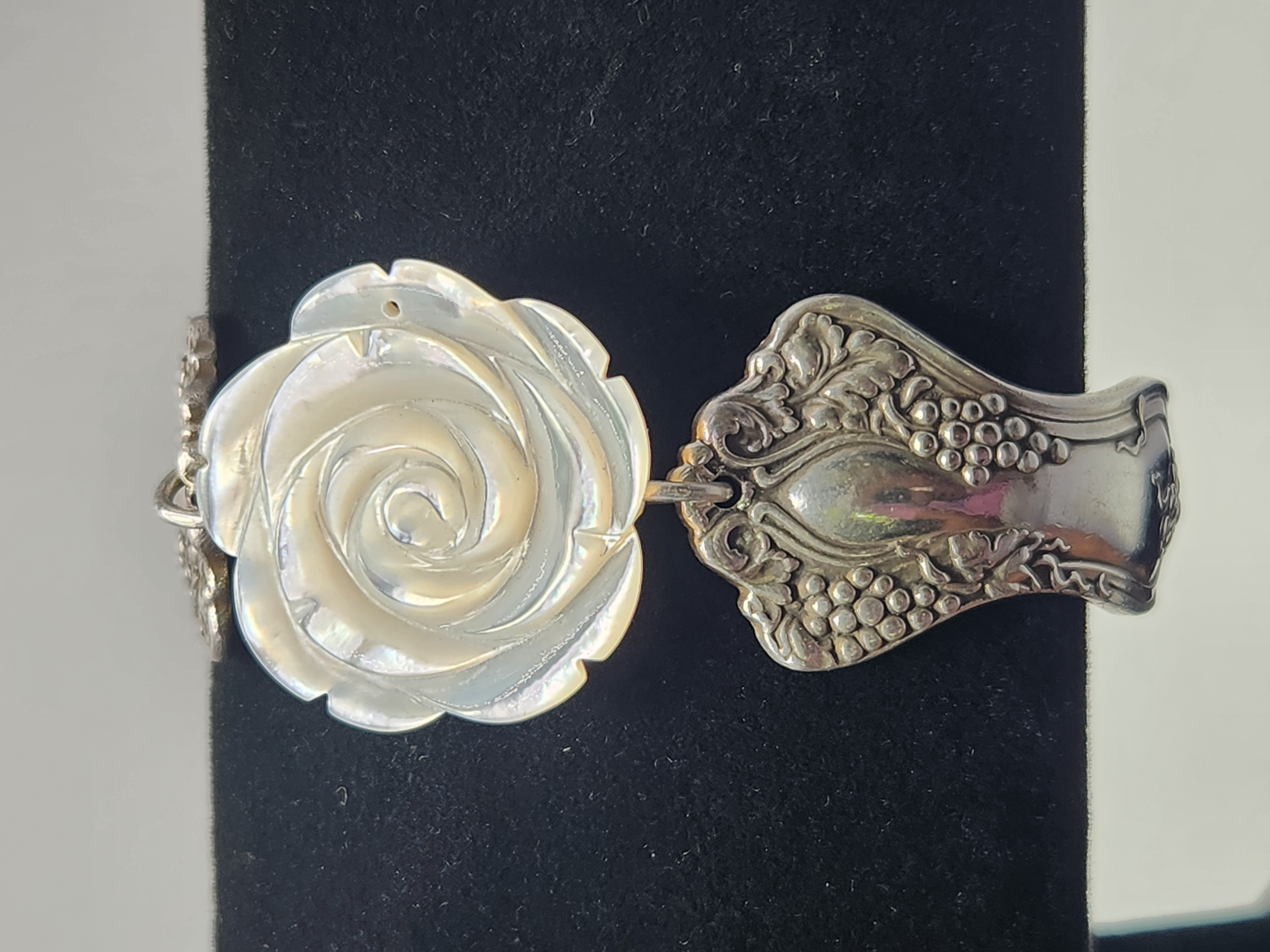 Mother of Pearl Rose Bracelet | Upcycled Silverware Jewelry | Protection & Emotional Balance