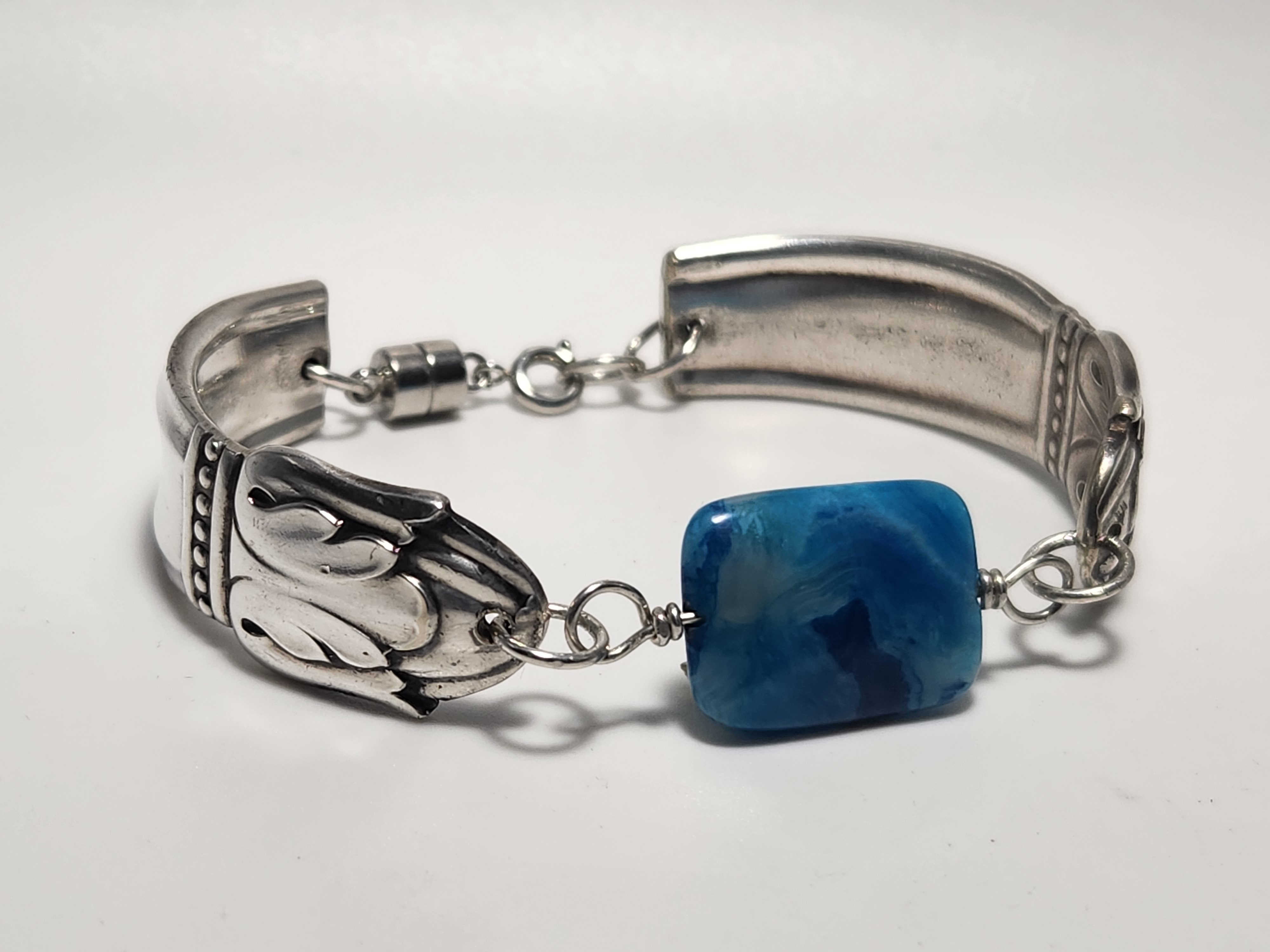 Blue Agate Bracelet | Upcycled Silverware Jewelry | Wisdom & Deep Inner Knowing